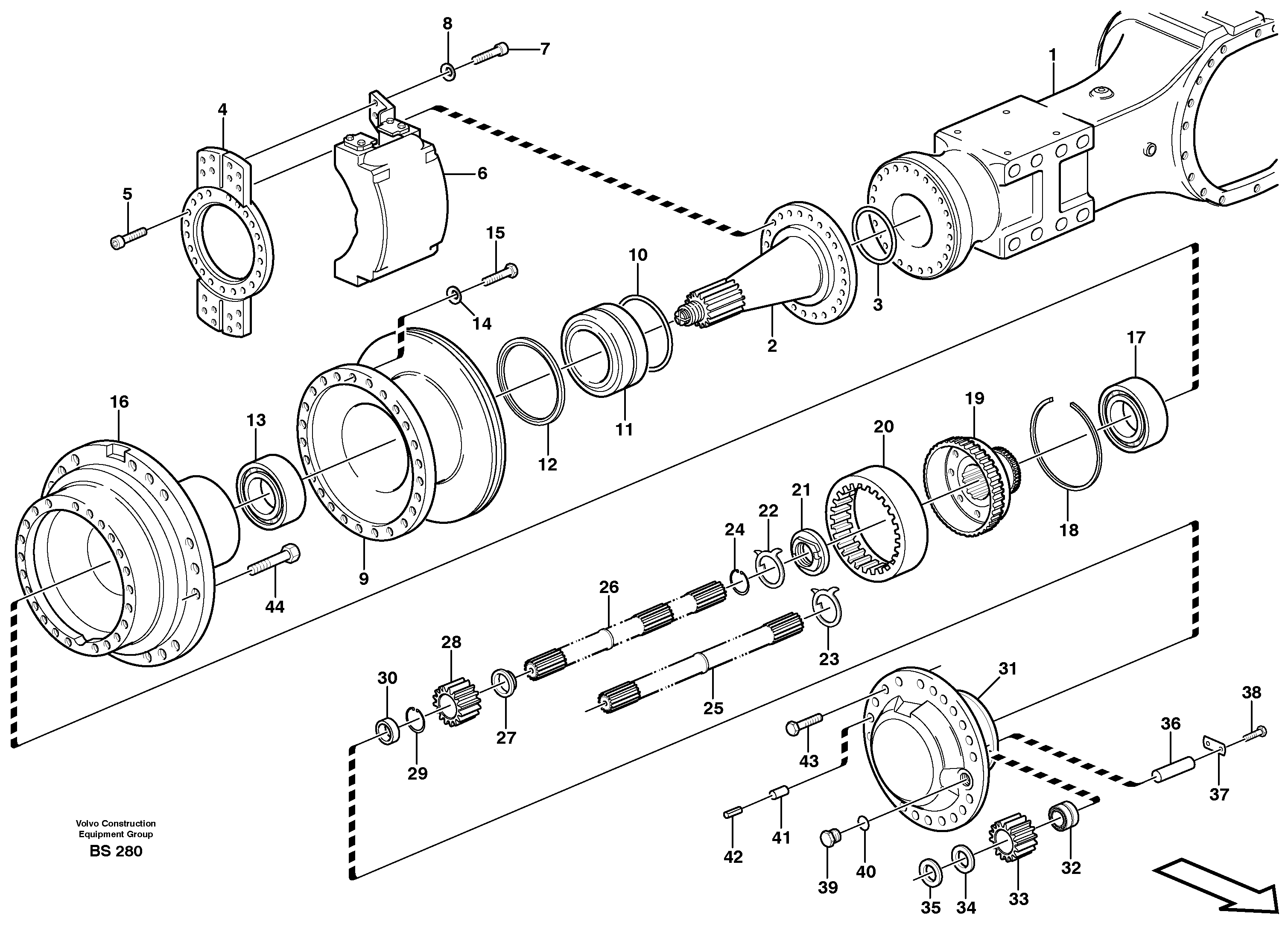 Hub reduction, axle 1 load unit  AH71E PROD NO 23942, 4X4 — volvo parts diagram