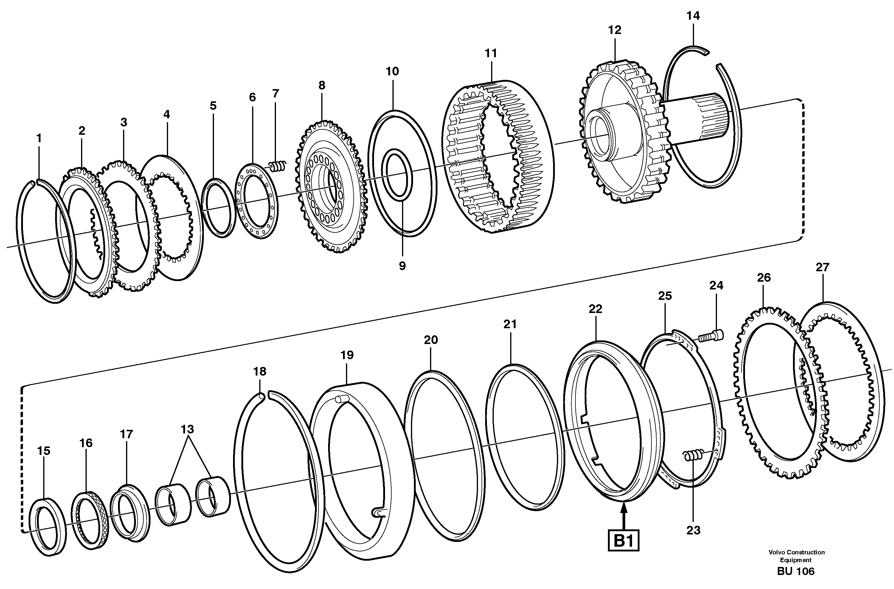 Clutch and brake  K2, B1, 22518, 22545, 22649 — volvo parts diagram