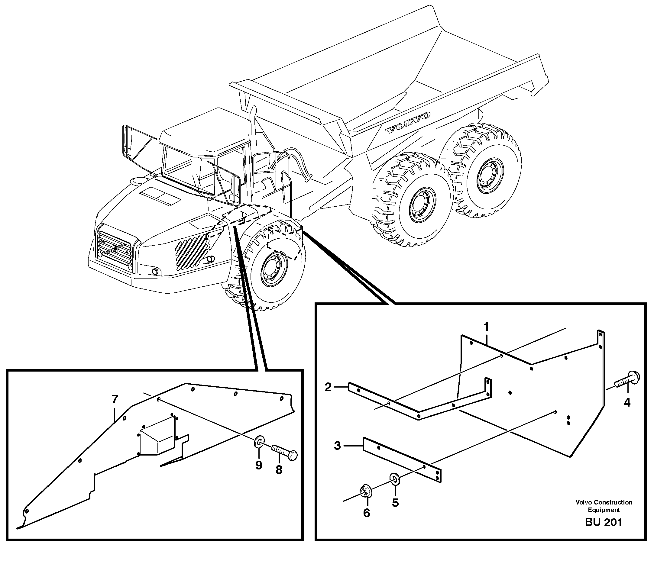 Mudflap, motor unit — volvo parts diagram