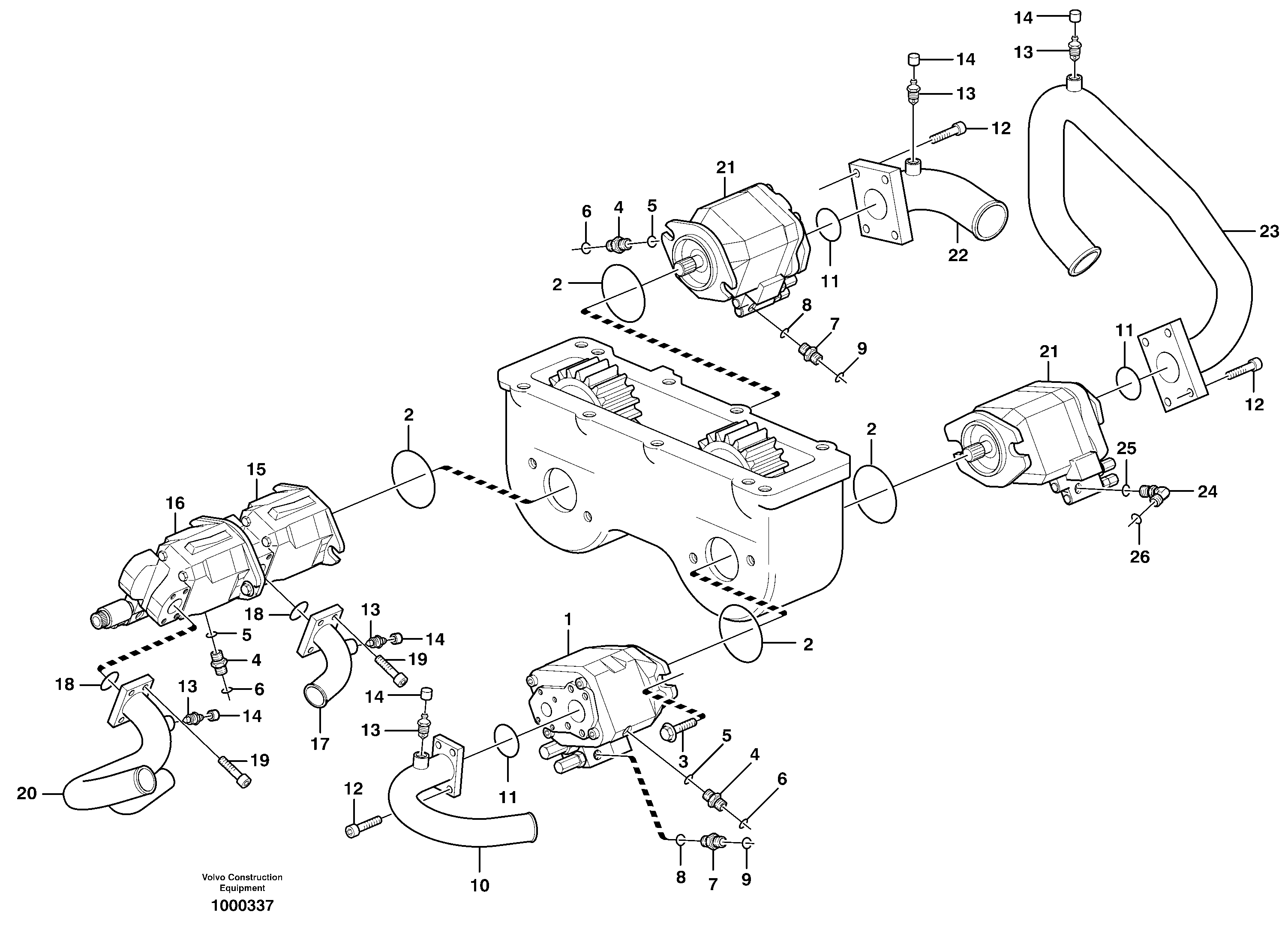 Hydraulic pump with fitting parts  SER NO - 11730, SER NO - 61113  USA — volvo parts diagram
