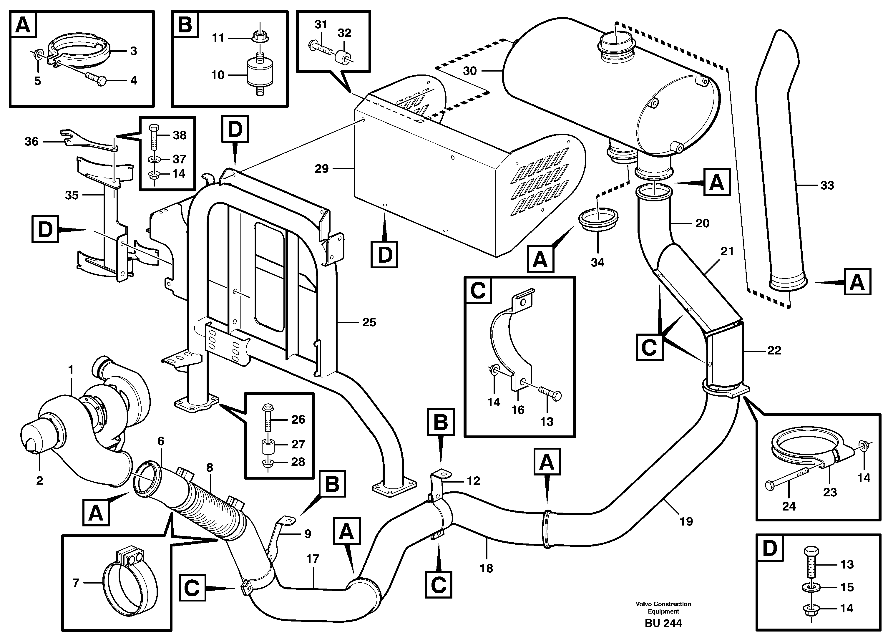 Exhaust system, silencer — volvo parts diagram