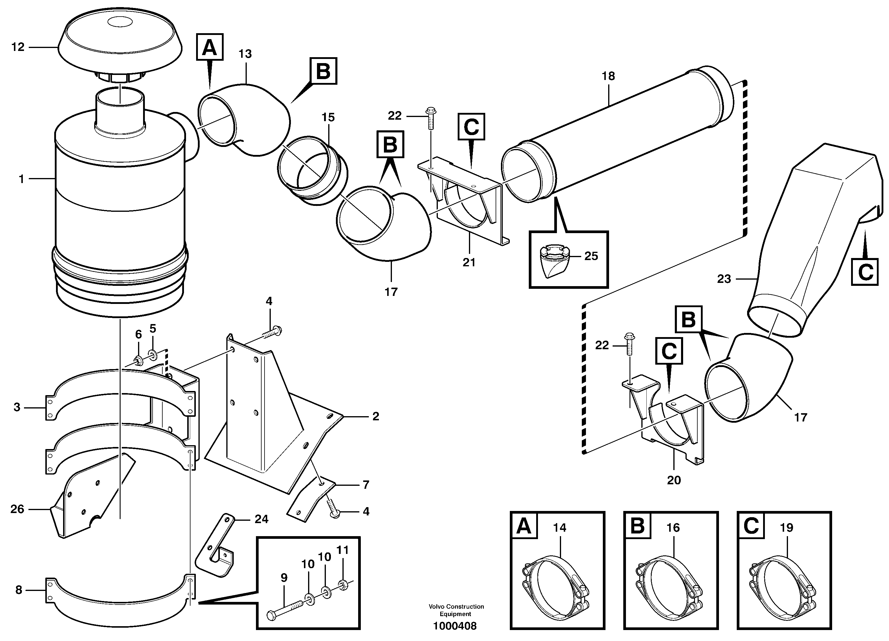 Oil bath air filter with fitting parts  81092 — volvo parts diagram