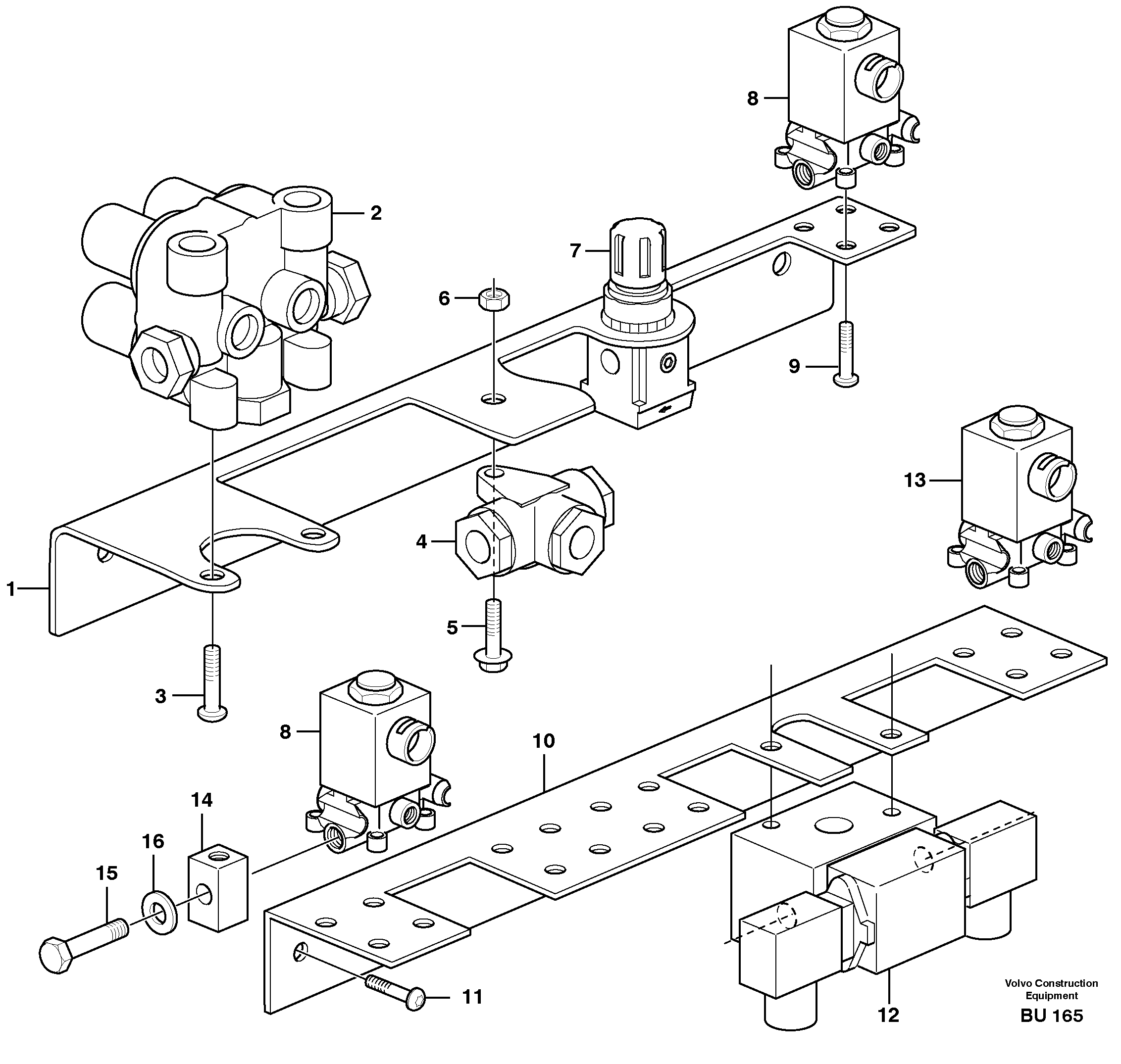 Brake valves with fitting parts — volvo parts diagram