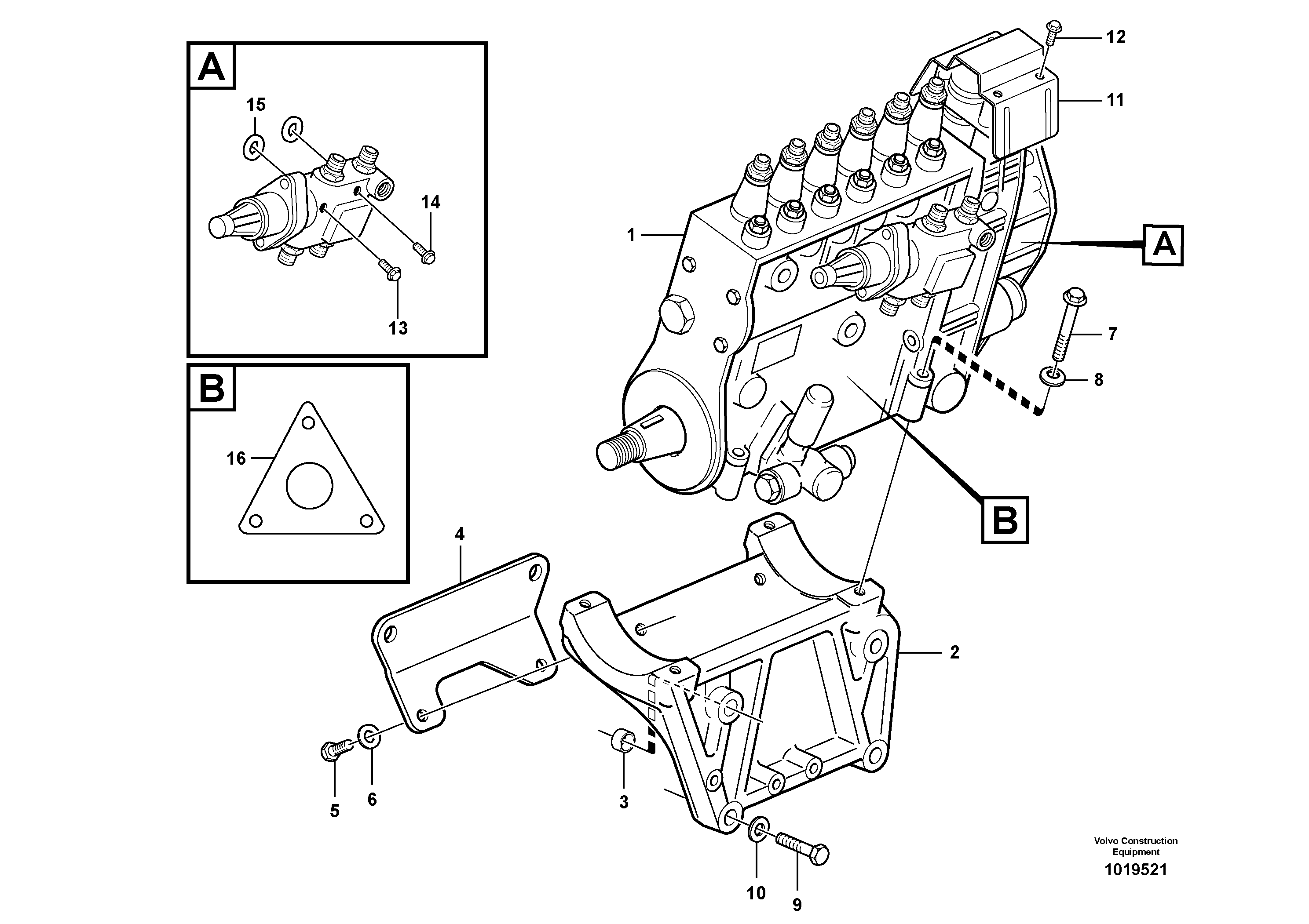 Fuel injection pump with fitting parts — volvo parts diagram