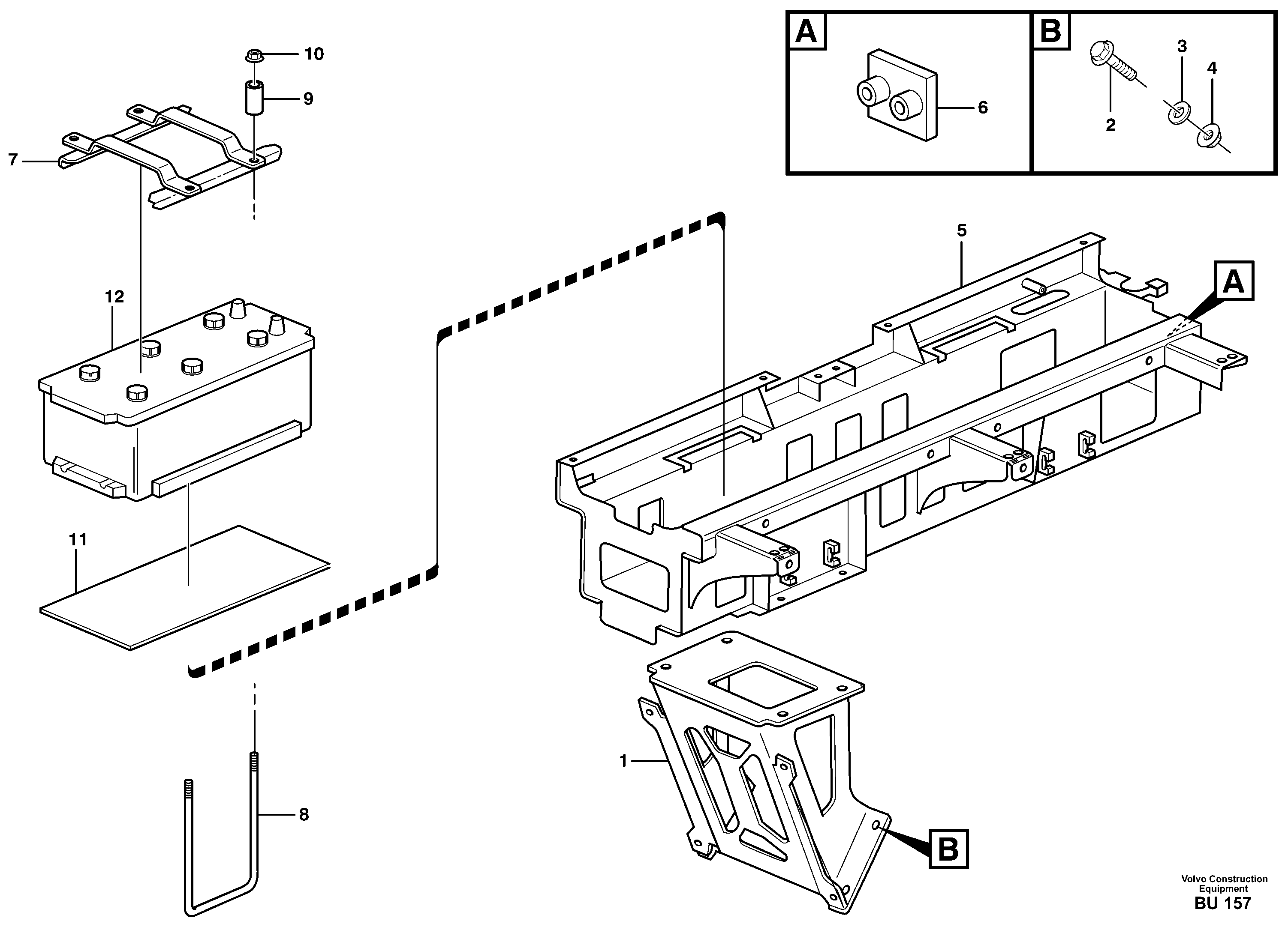 Battery box with fitting parts — volvo parts diagram