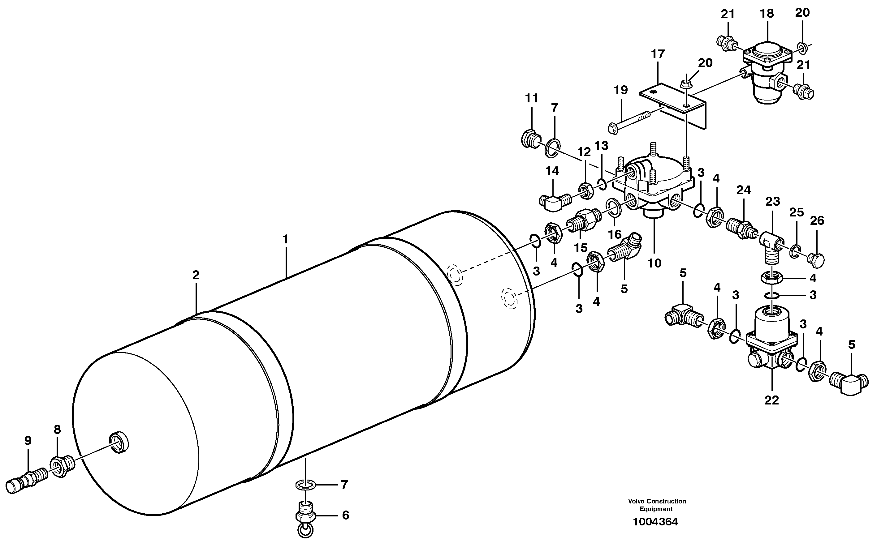 Compressed-air reservoir with fitting parts  4X4 — volvo parts diagram