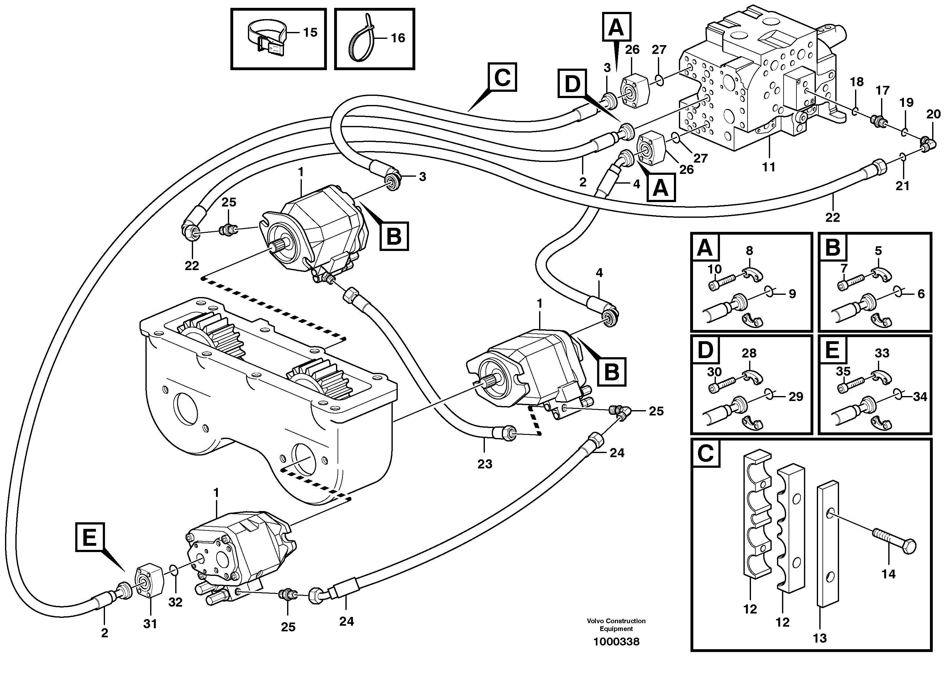 Hydraulic system, motor unit  SER NO - 11730, SER NO - 61113 USA — volvo parts diagram