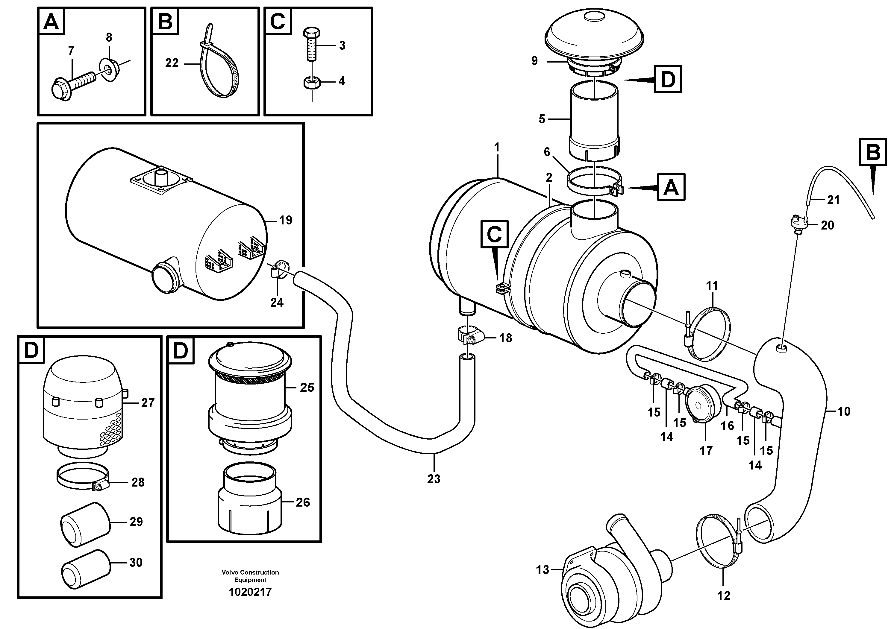 Air filter with fitting parts — volvo parts diagram