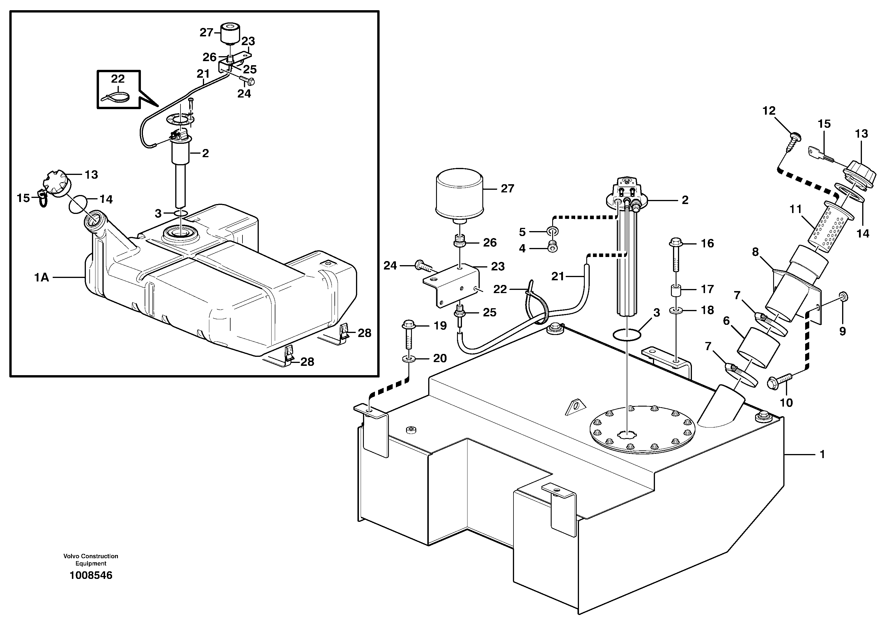 Fuel tank with fitting parts — volvo parts diagram