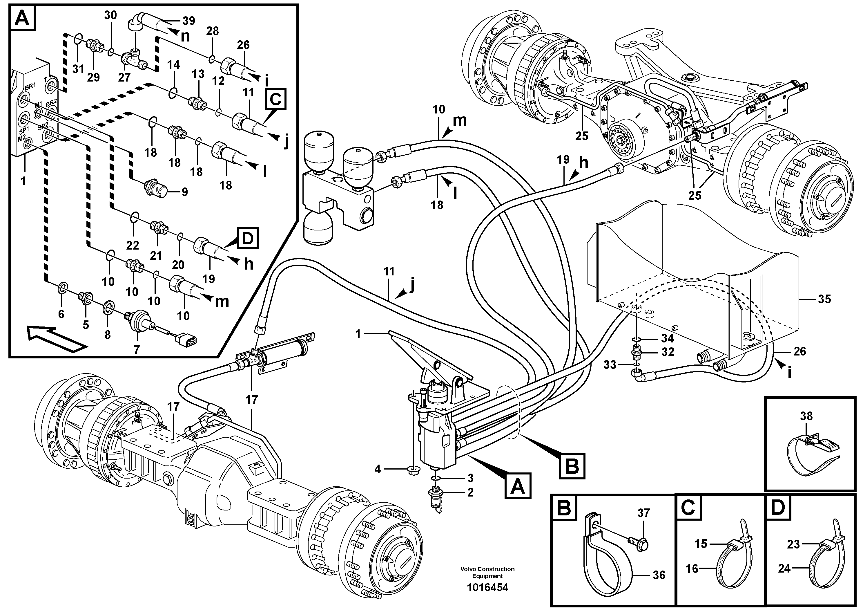 Brake lines, footbrake valve - axles — volvo parts diagram