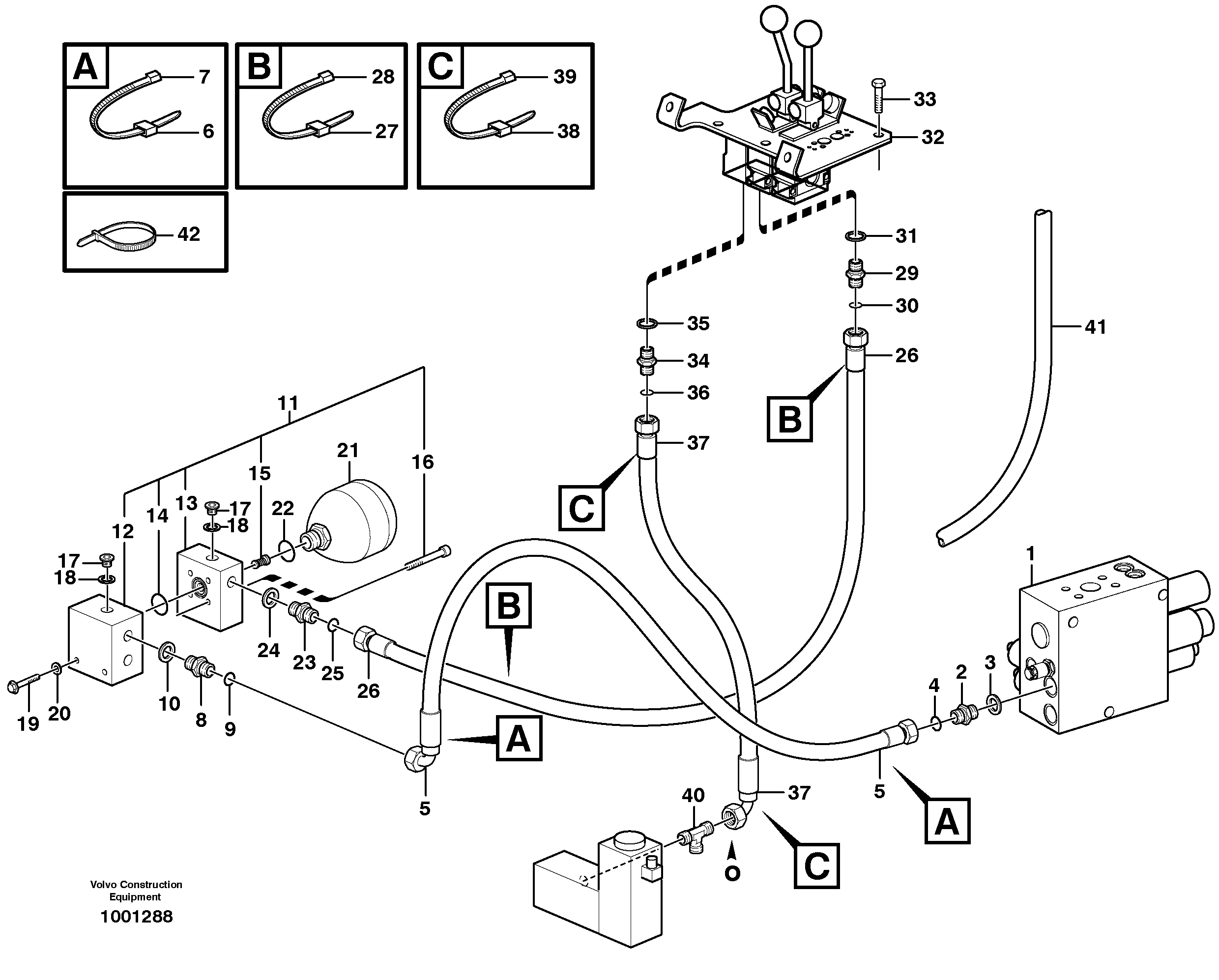 Servo - hydraulic, feed and return lines — volvo parts diagram