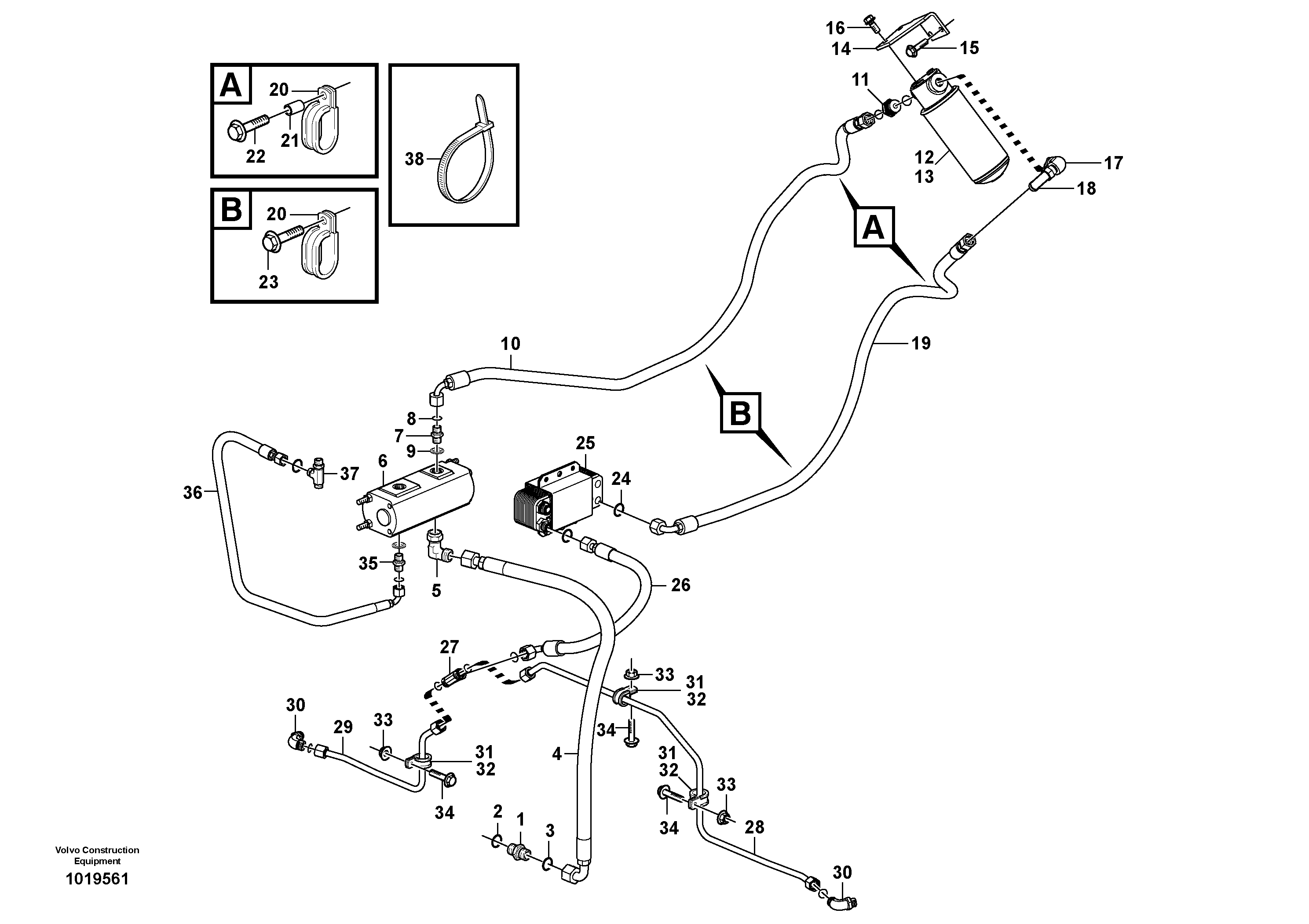 Oil cooler, rear, pump circuit.  82825, 82826 — volvo parts diagram