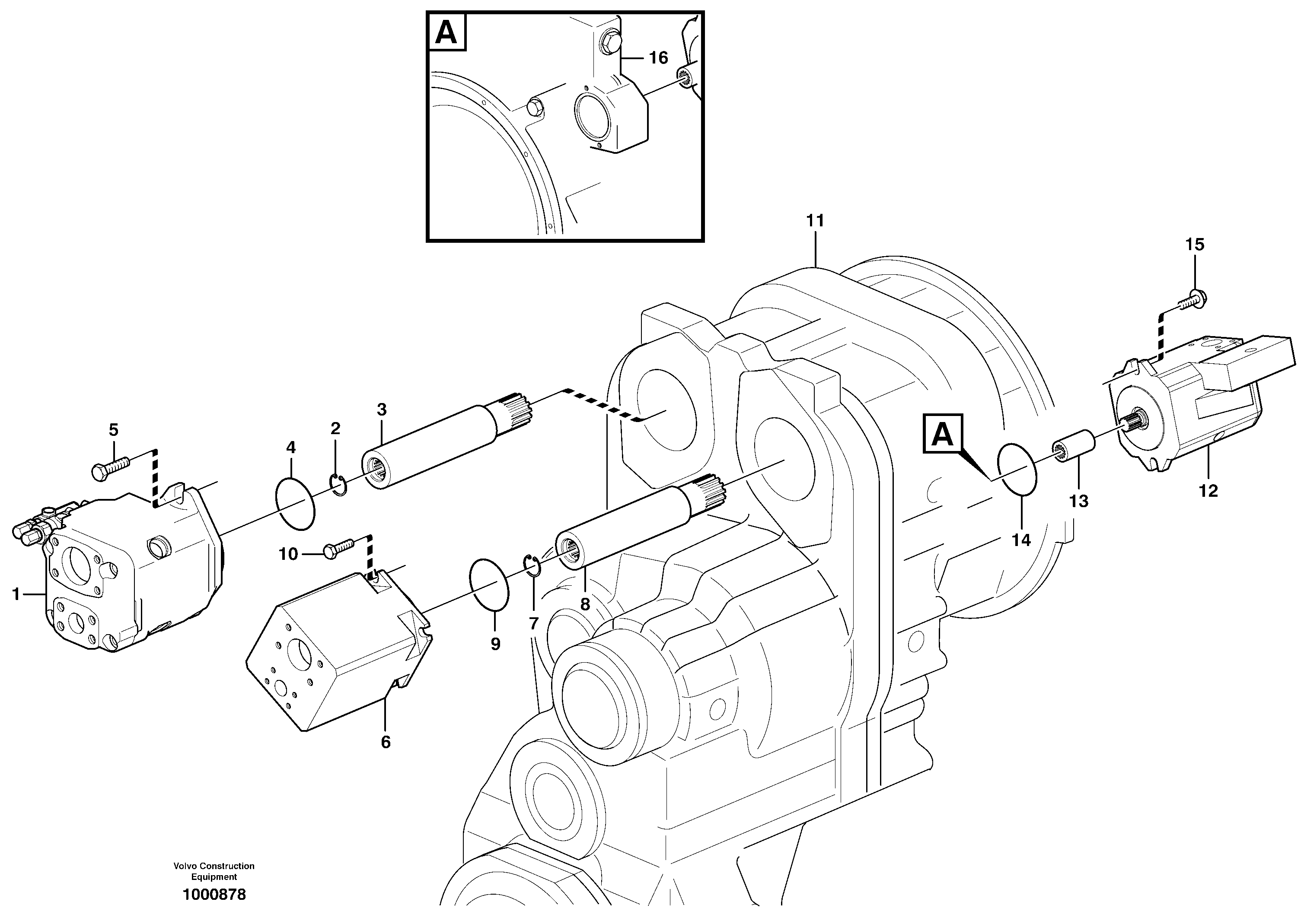 Hydraulic pump with fitting parts — volvo parts diagram