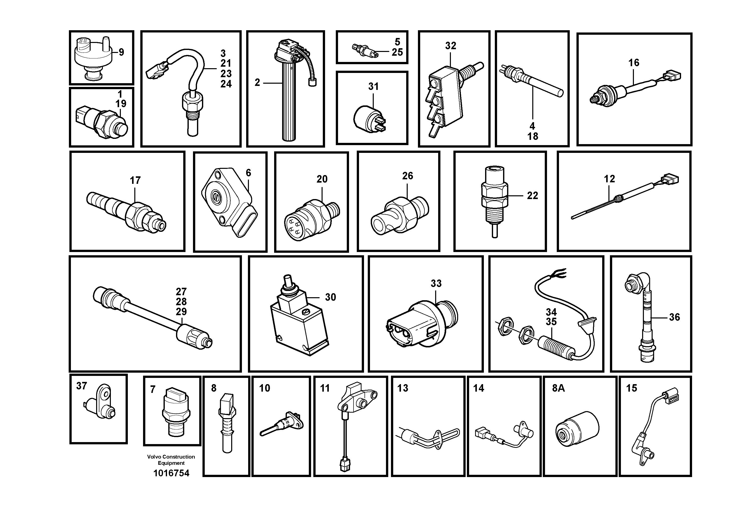 Sensors, reference list — volvo parts diagram
