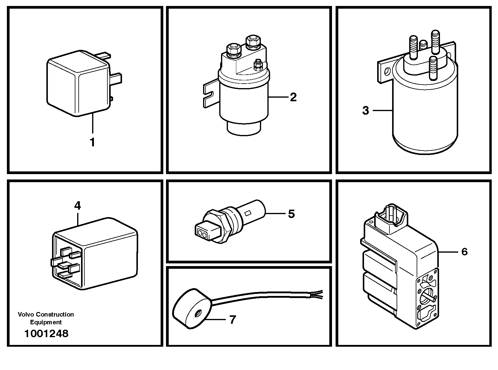 Relays, sensors and solenoid valves, reference list — volvo parts diagram