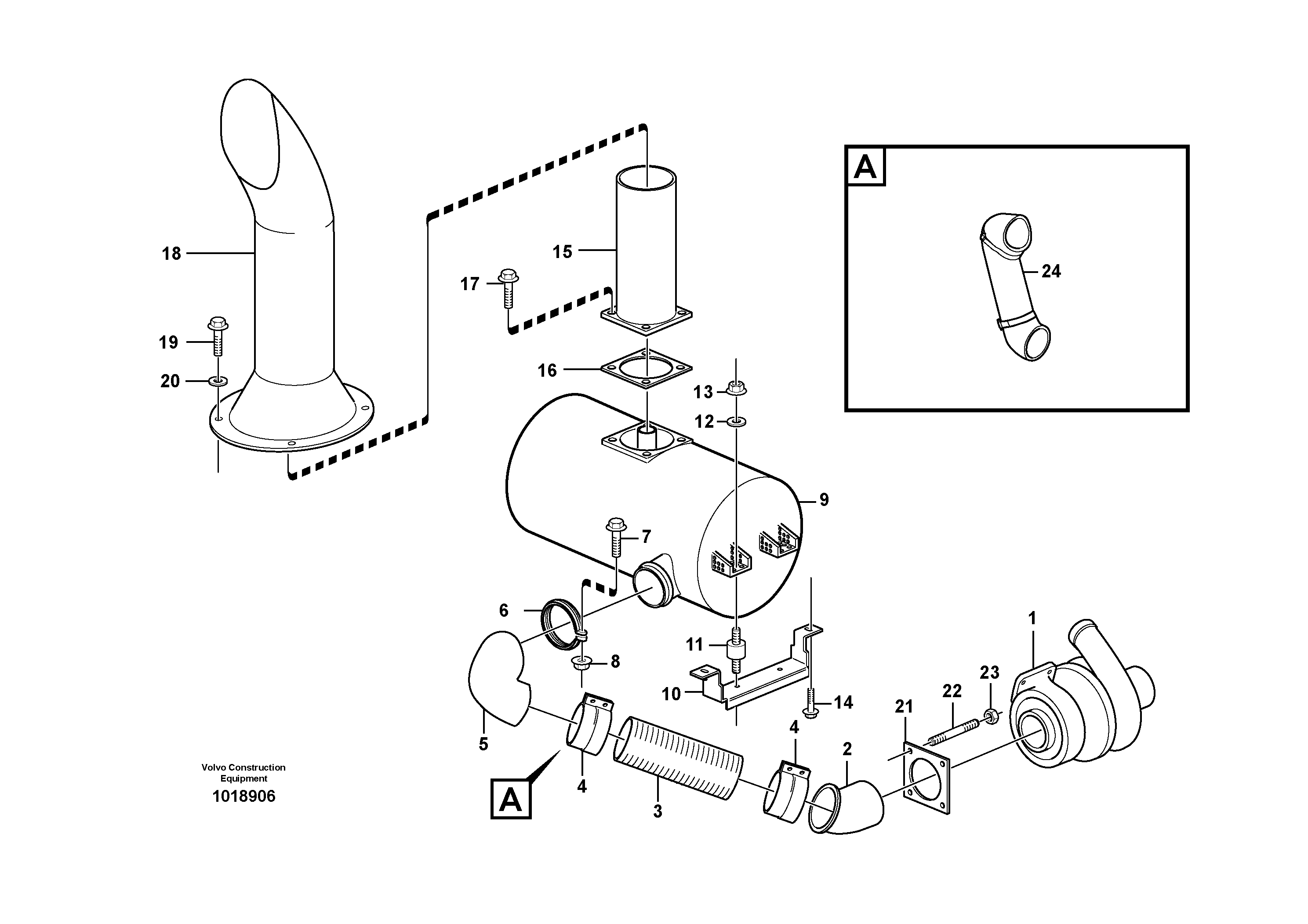 Exhaust system, silencer — volvo parts diagram