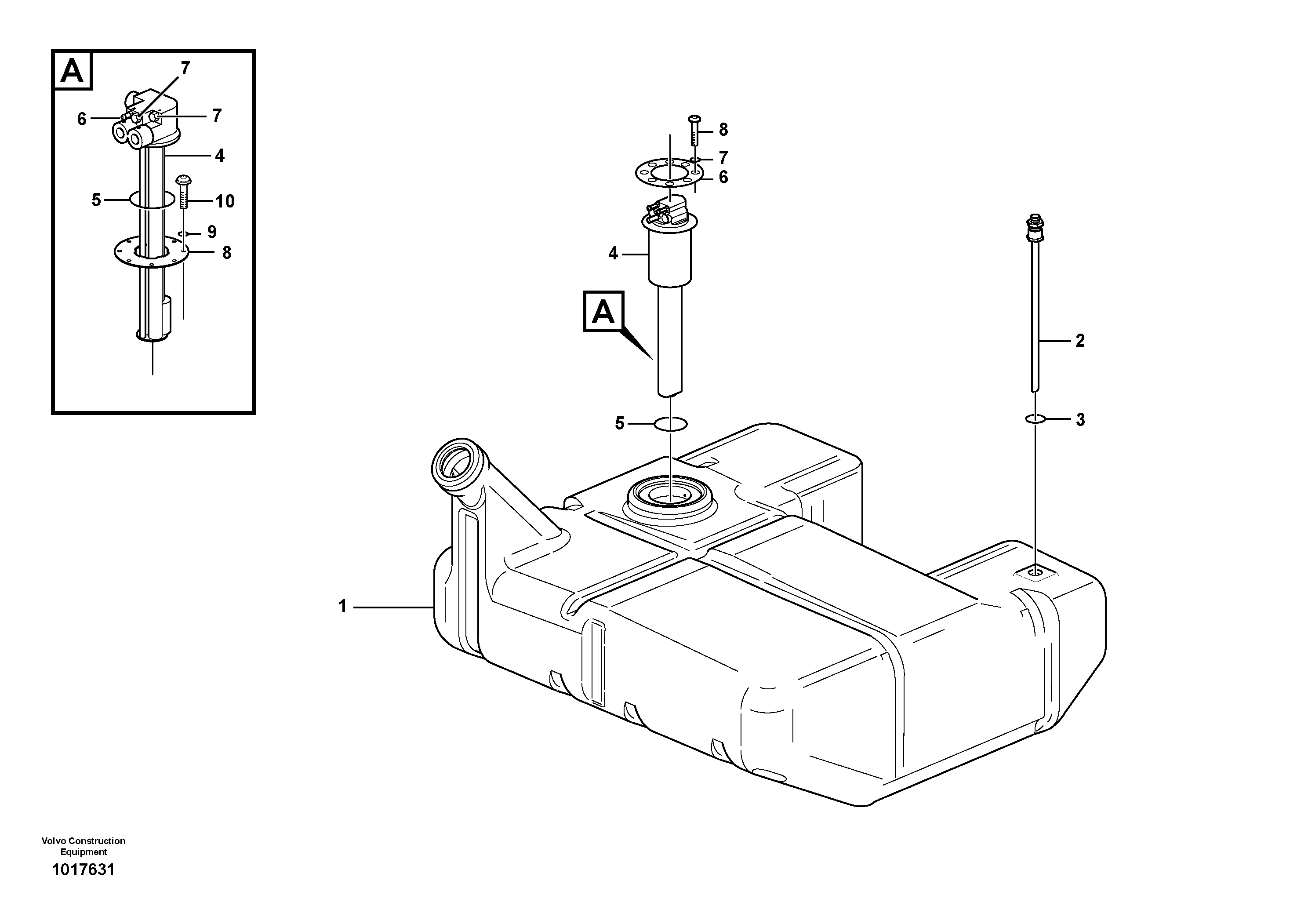 Fuel tank with fitting parts  SER NO 16783 -,SER NO 64202 - USA,SER NO 70703 - PED — volvo parts diagram