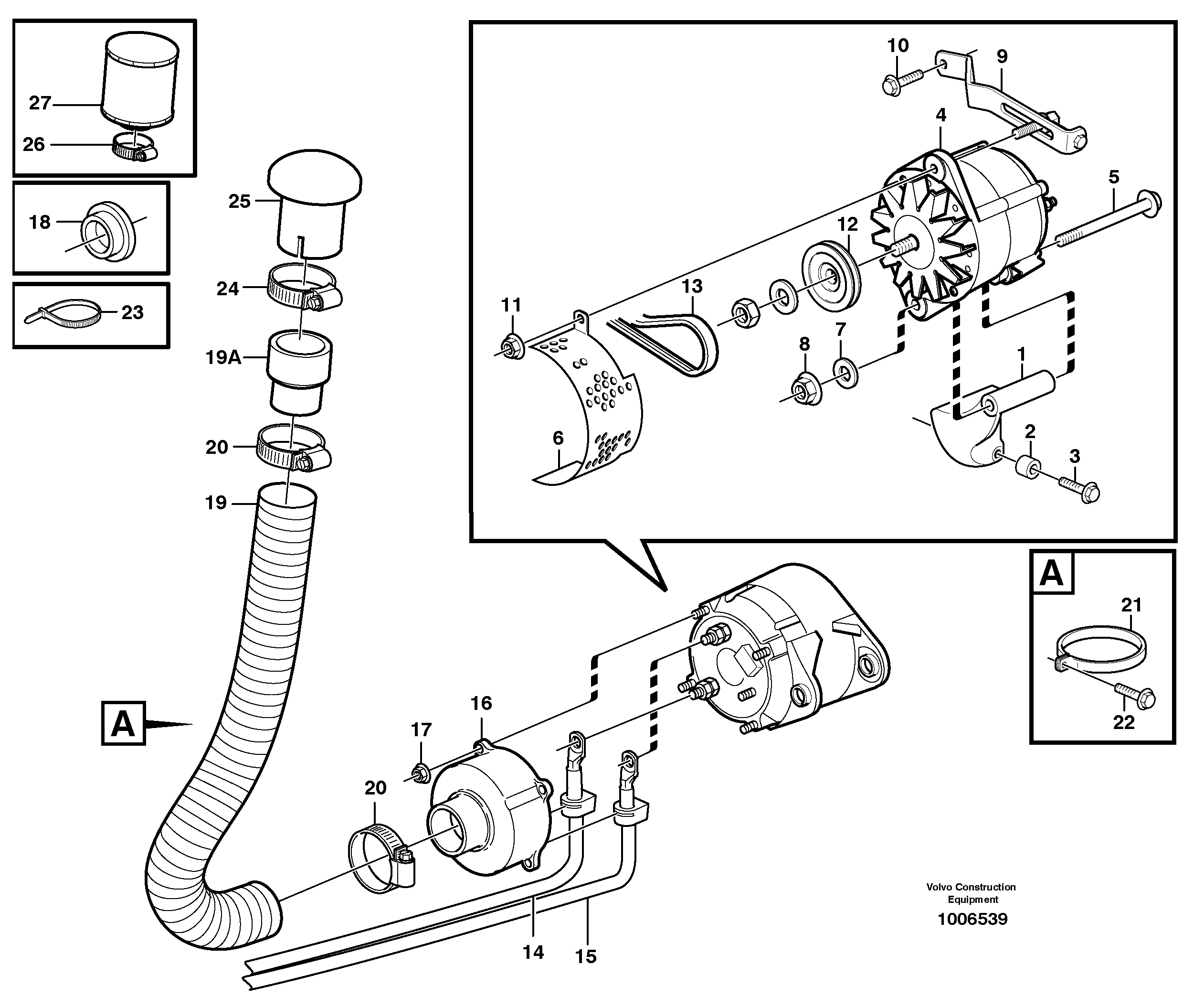 Alternator with assembling details — volvo parts diagram