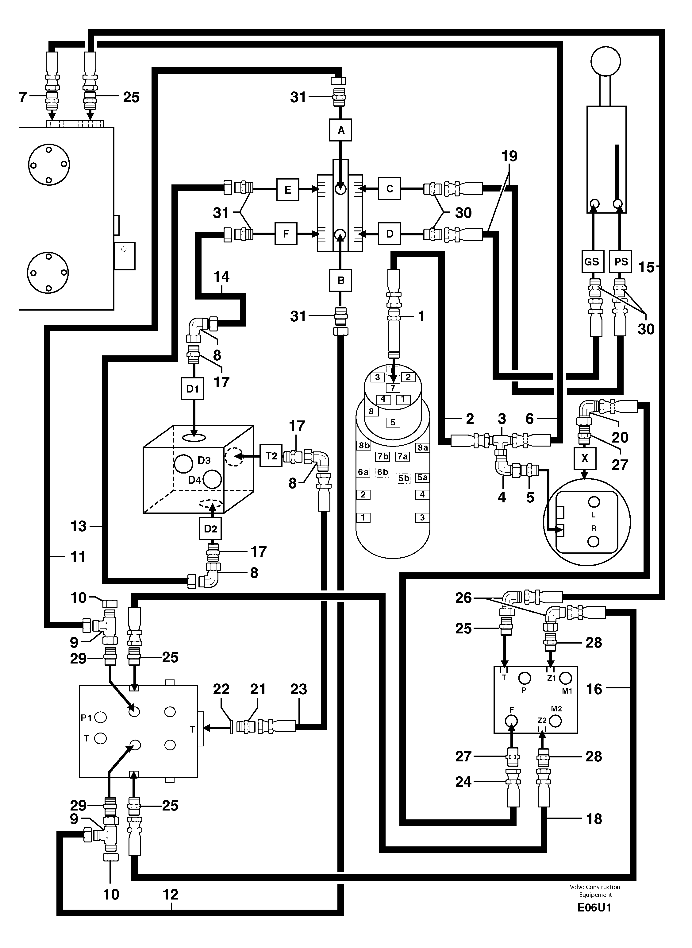 Hydr. circuit. ( boom slewing / offset ) — volvo parts diagram