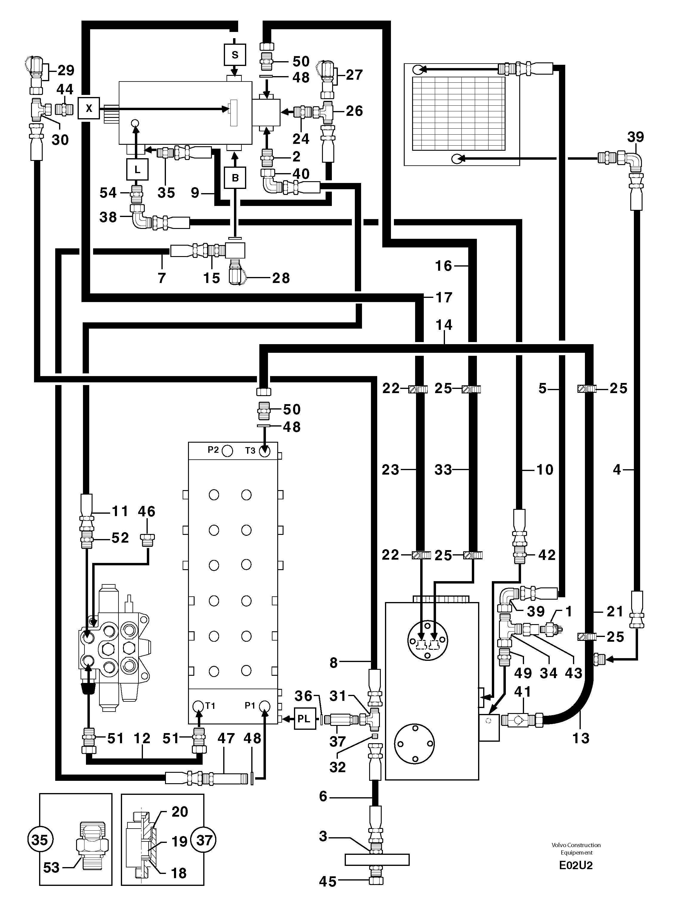 Attachments supply and return circuit — volvo parts diagram