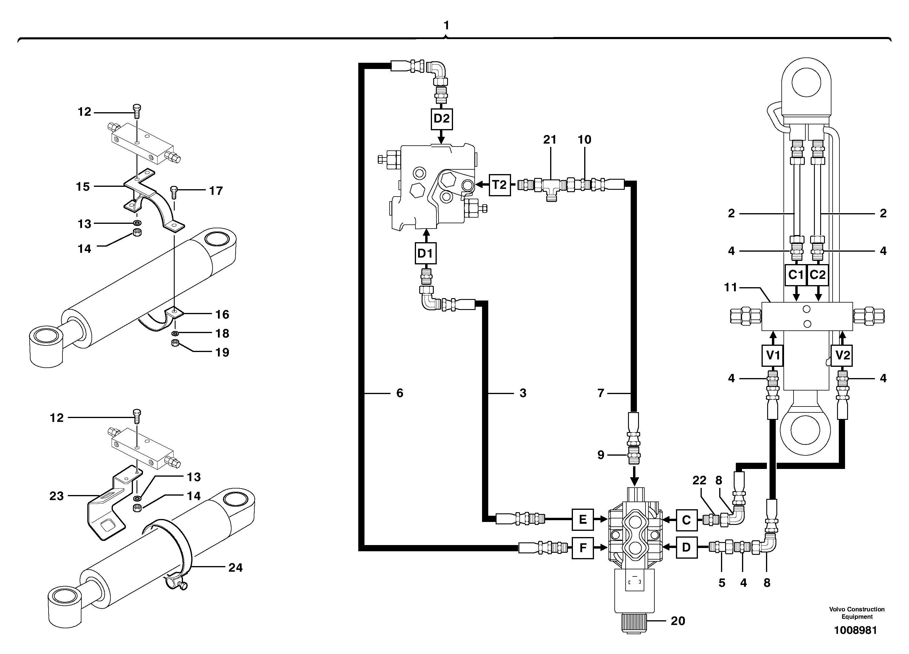 Hydraulic circuit ( balancing valve / offset cylinder ) — volvo parts diagram