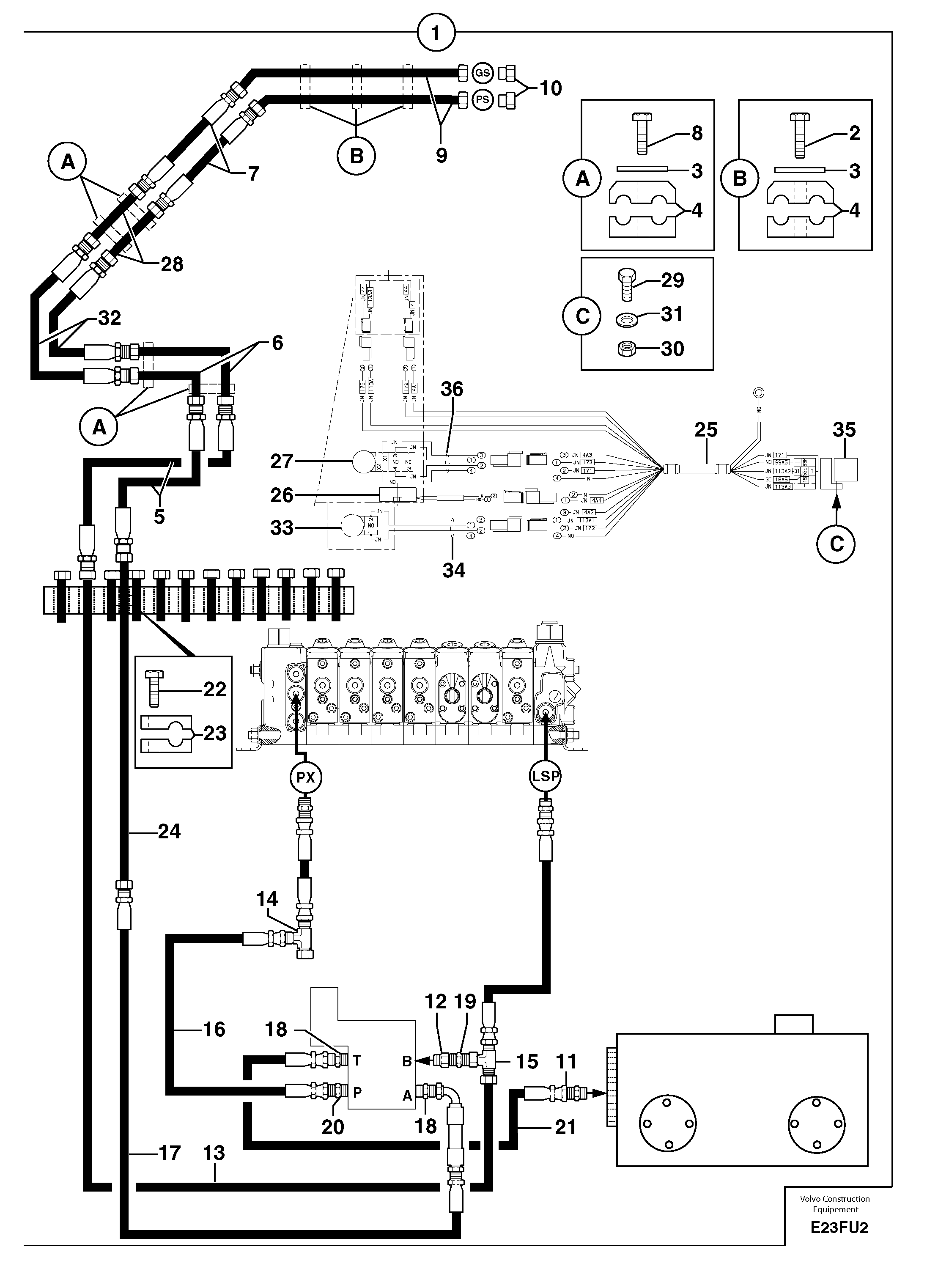 Hyd. circuit (quickfit/double-acting) — volvo parts diagram