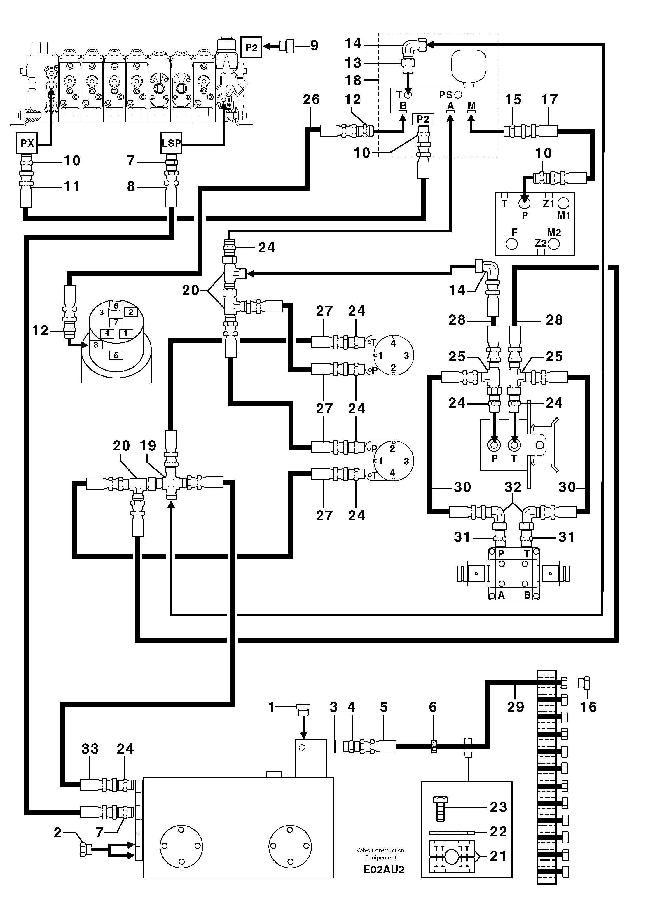 Attachments supply and return circuit — volvo parts diagram