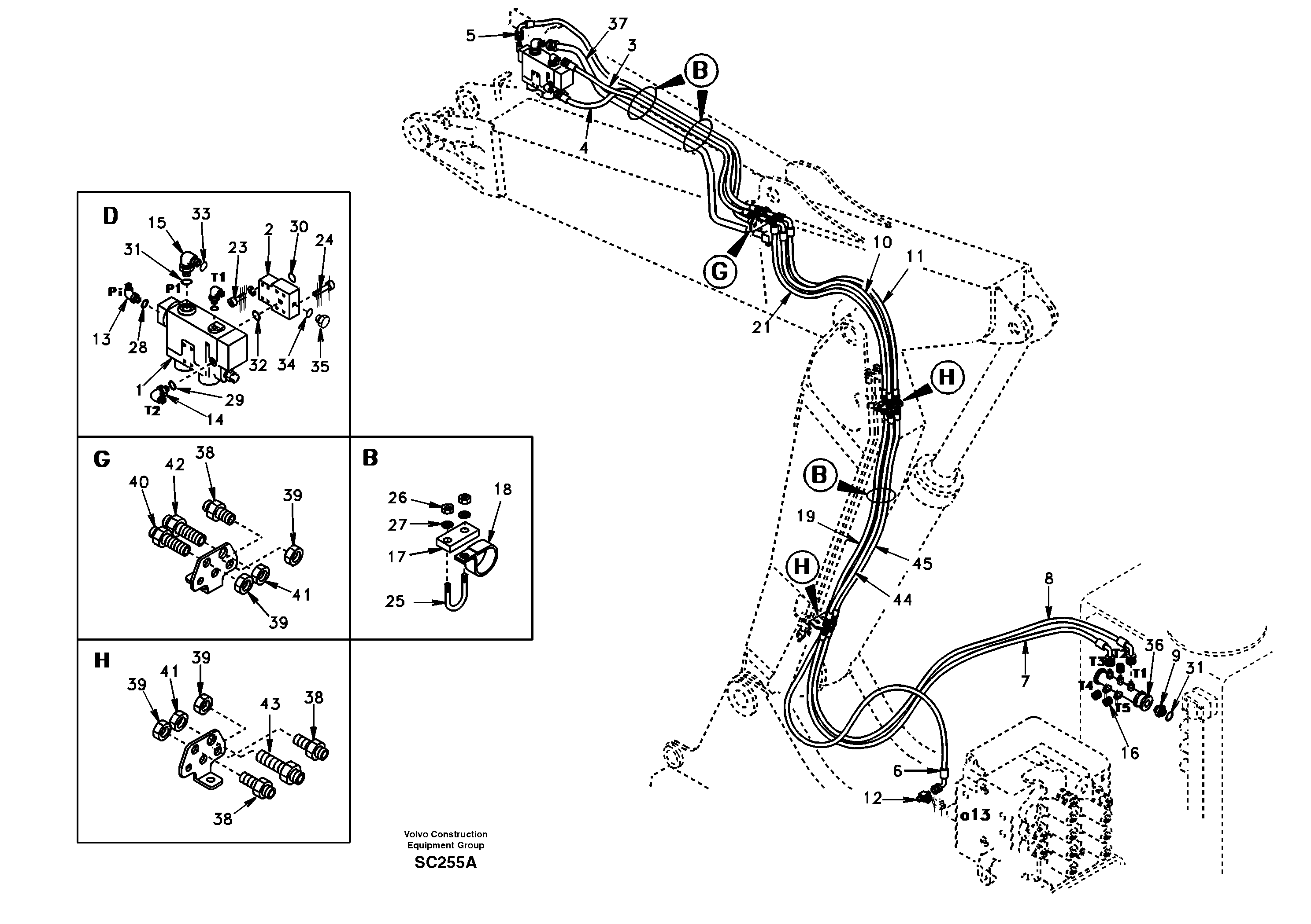 Working hydraulic, dipper arm rupture and adjustable boom — volvo parts diagram