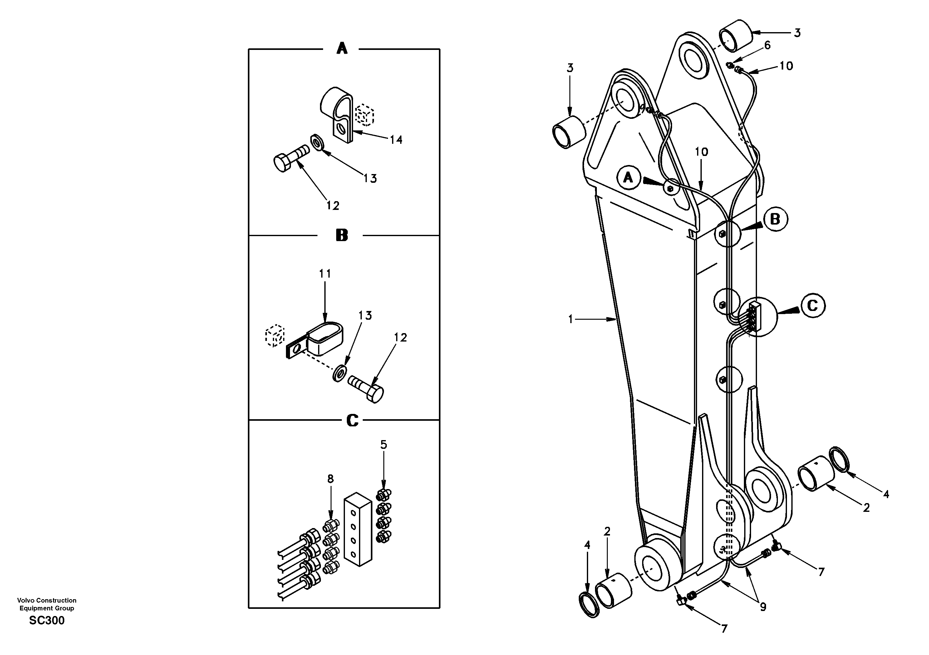 Boom and grease piping, adjustable 1st — volvo parts diagram