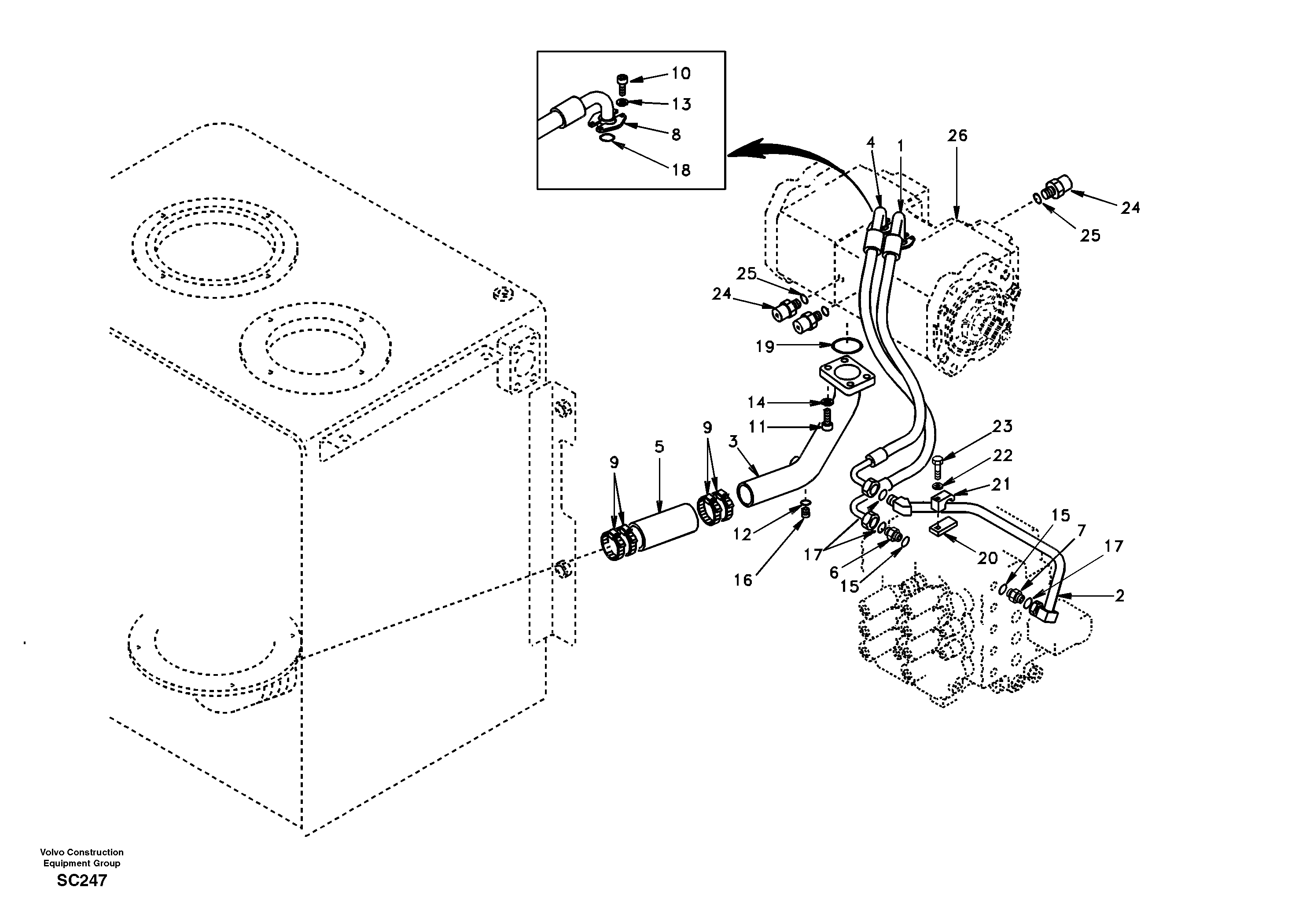 Hydraulic system, hydraulic tank to hydraulic pump — volvo parts diagram