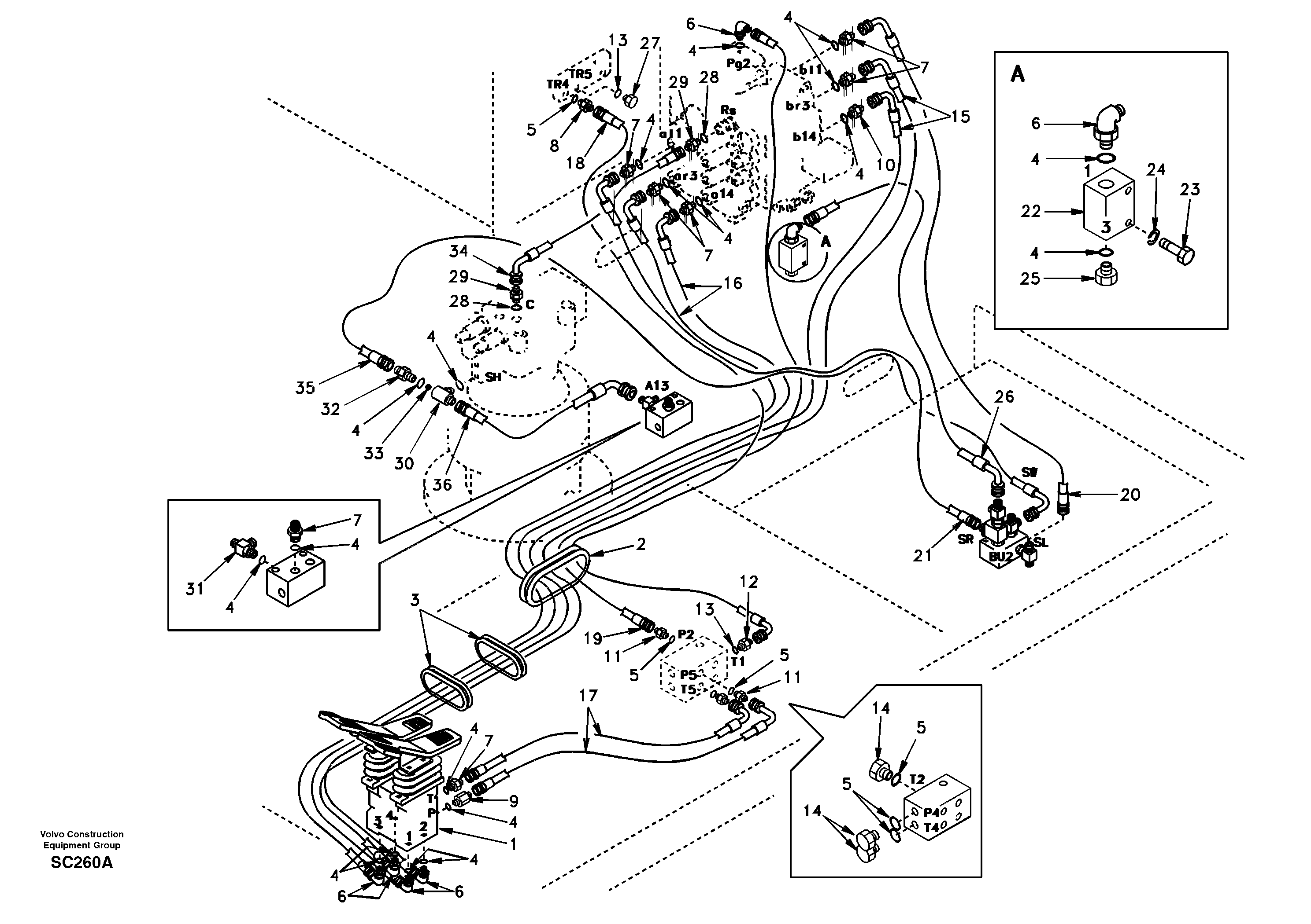 Servo system, control valve to remote control valve pedal — volvo parts diagram