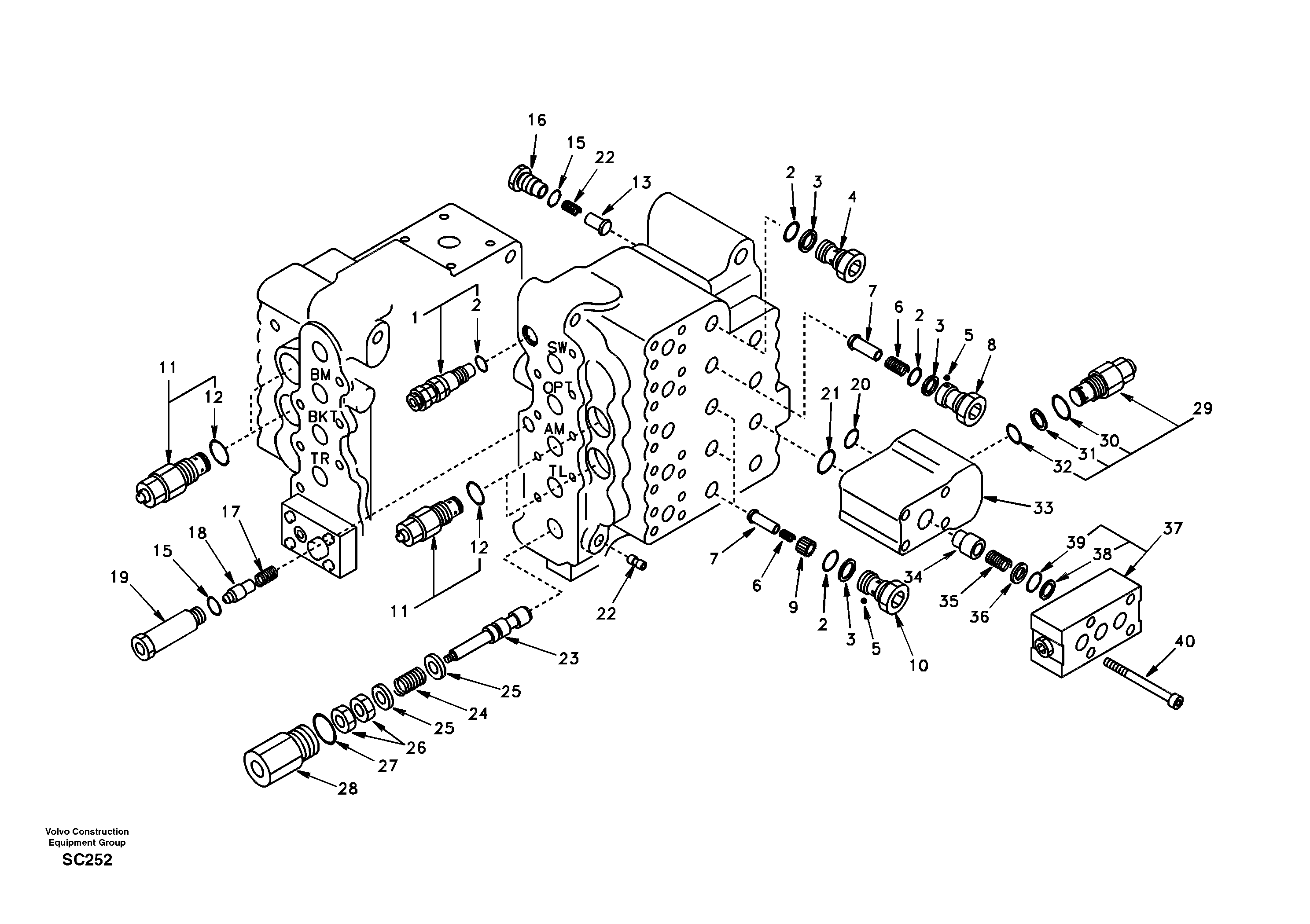 Main control valve, relief valve and dipper arm holding — volvo parts diagram