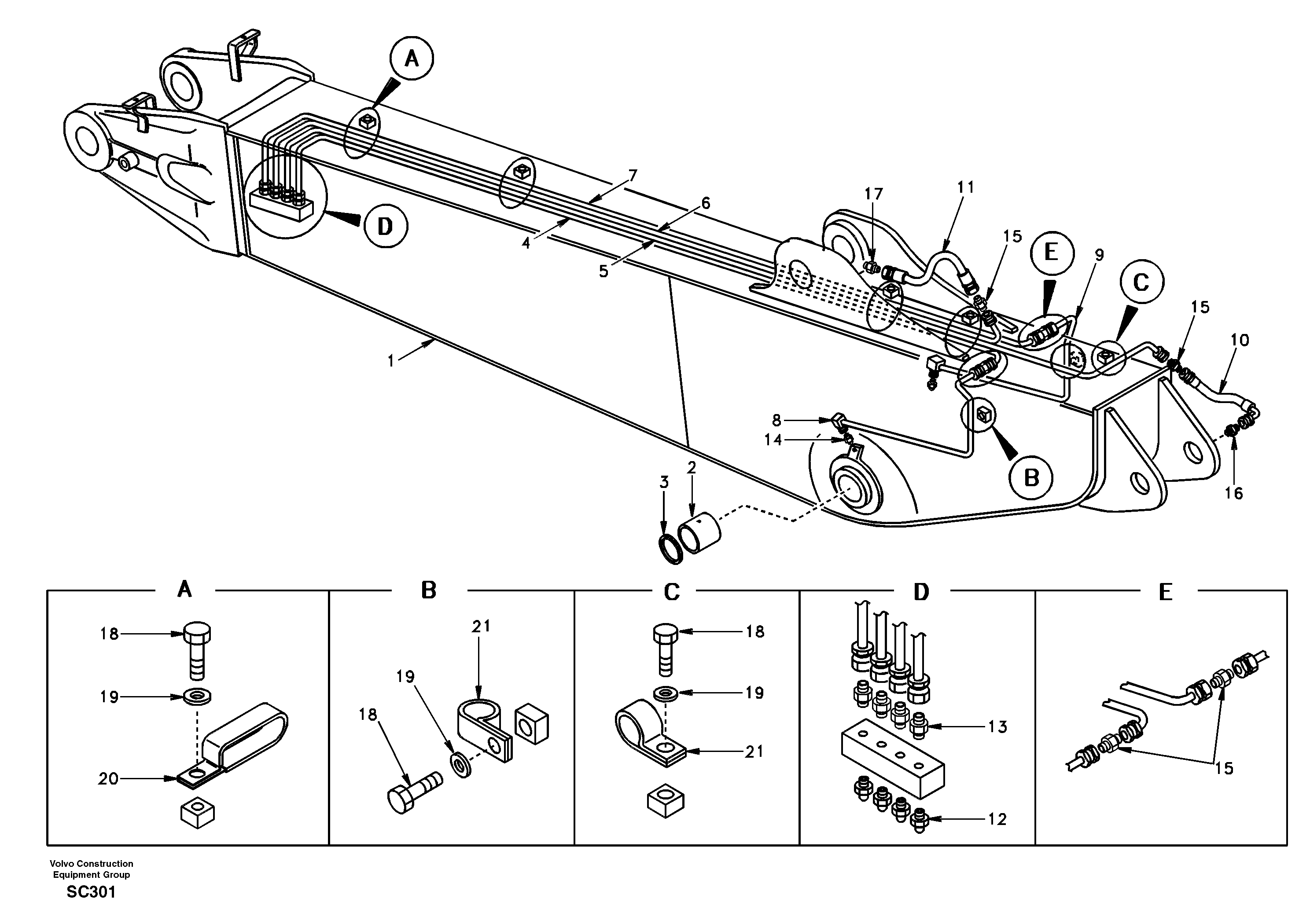 Boom and grease piping, adjustable 2nd — volvo parts diagram