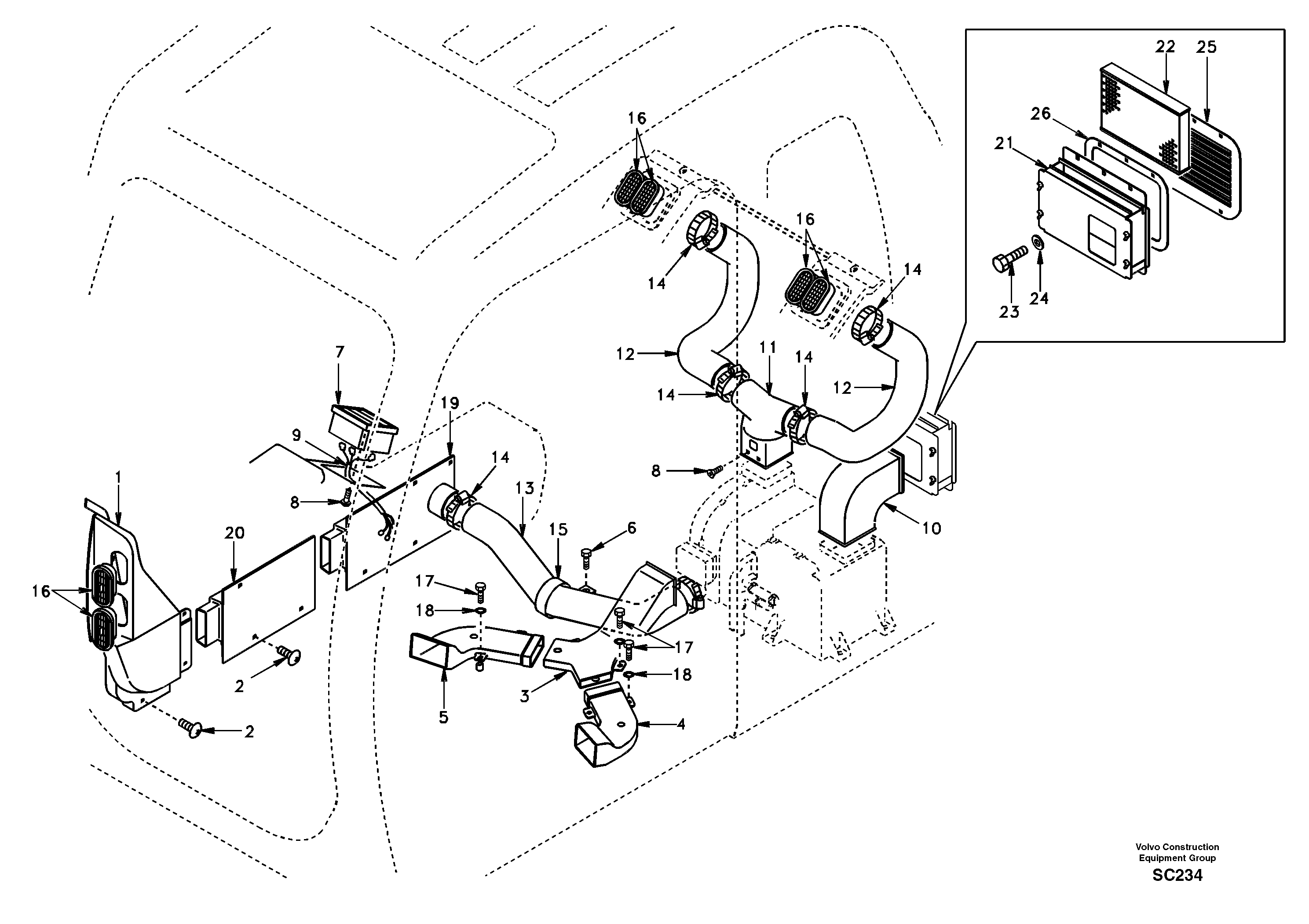 Air duct in cabin and cabin floor — volvo parts diagram