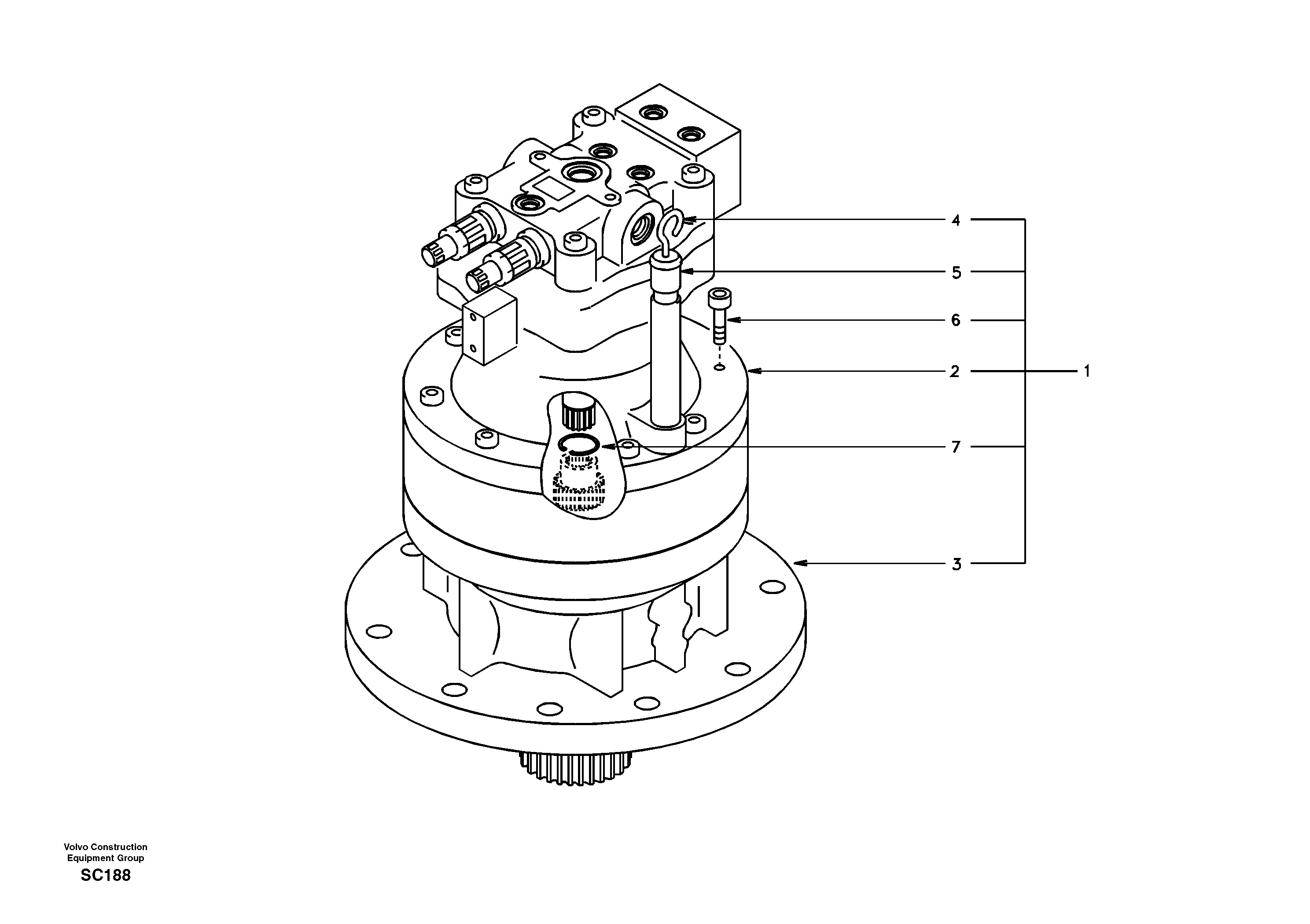 Swing motor with mounting parts — volvo parts diagram