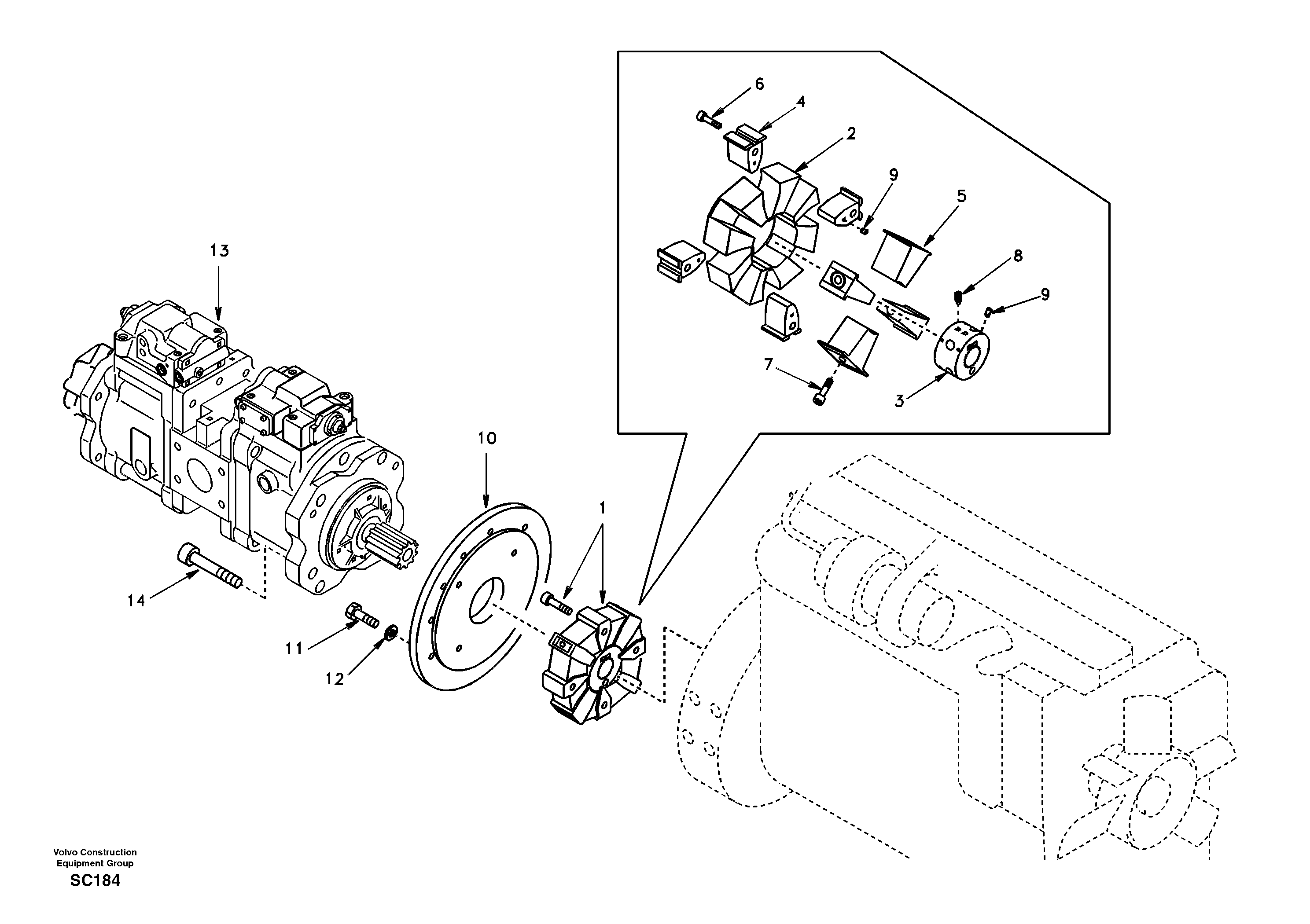 Pump gearbox with assembling parts — volvo parts diagram