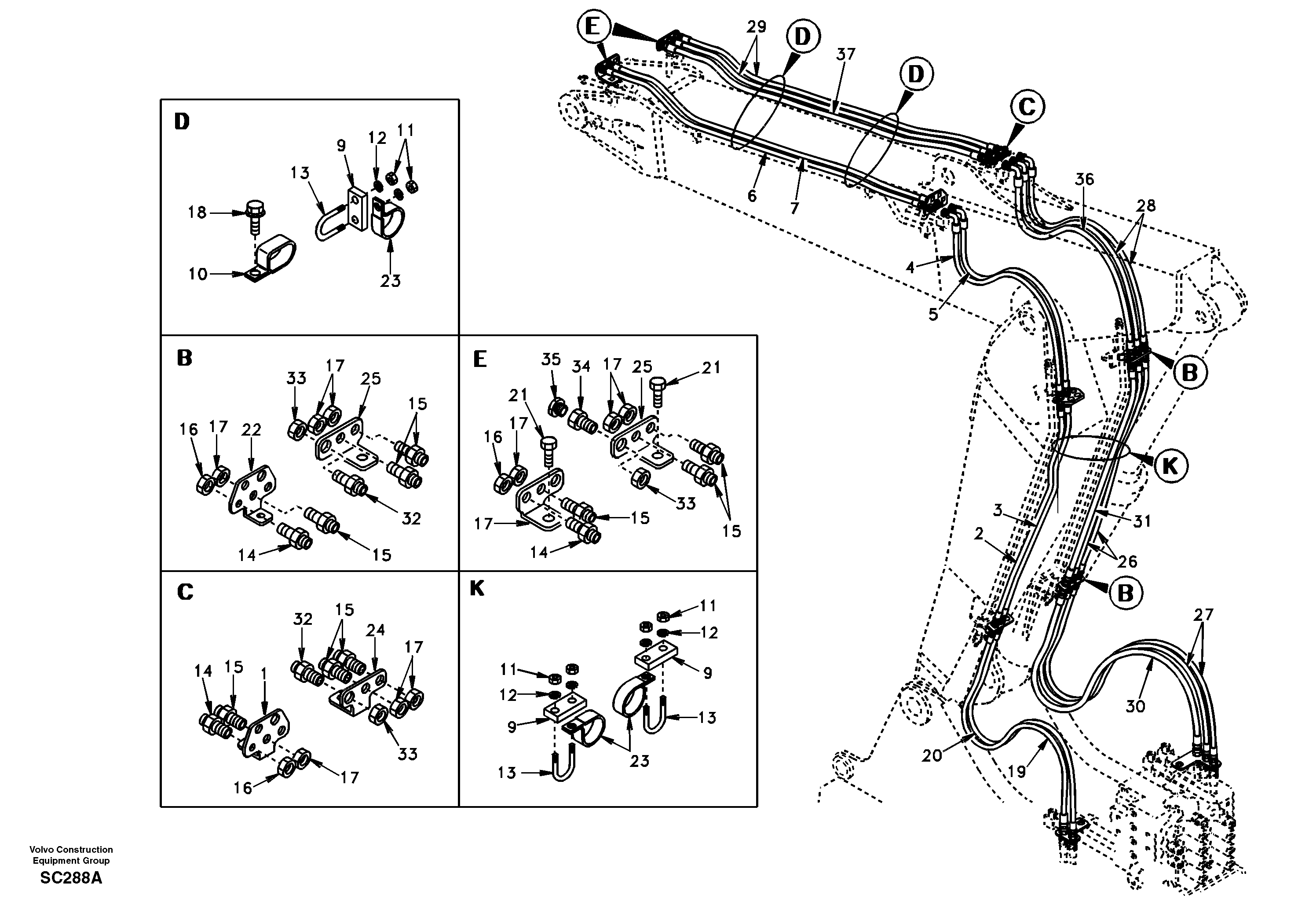 Quickfit and rotator hydraulic, adjustable boom — volvo parts diagram