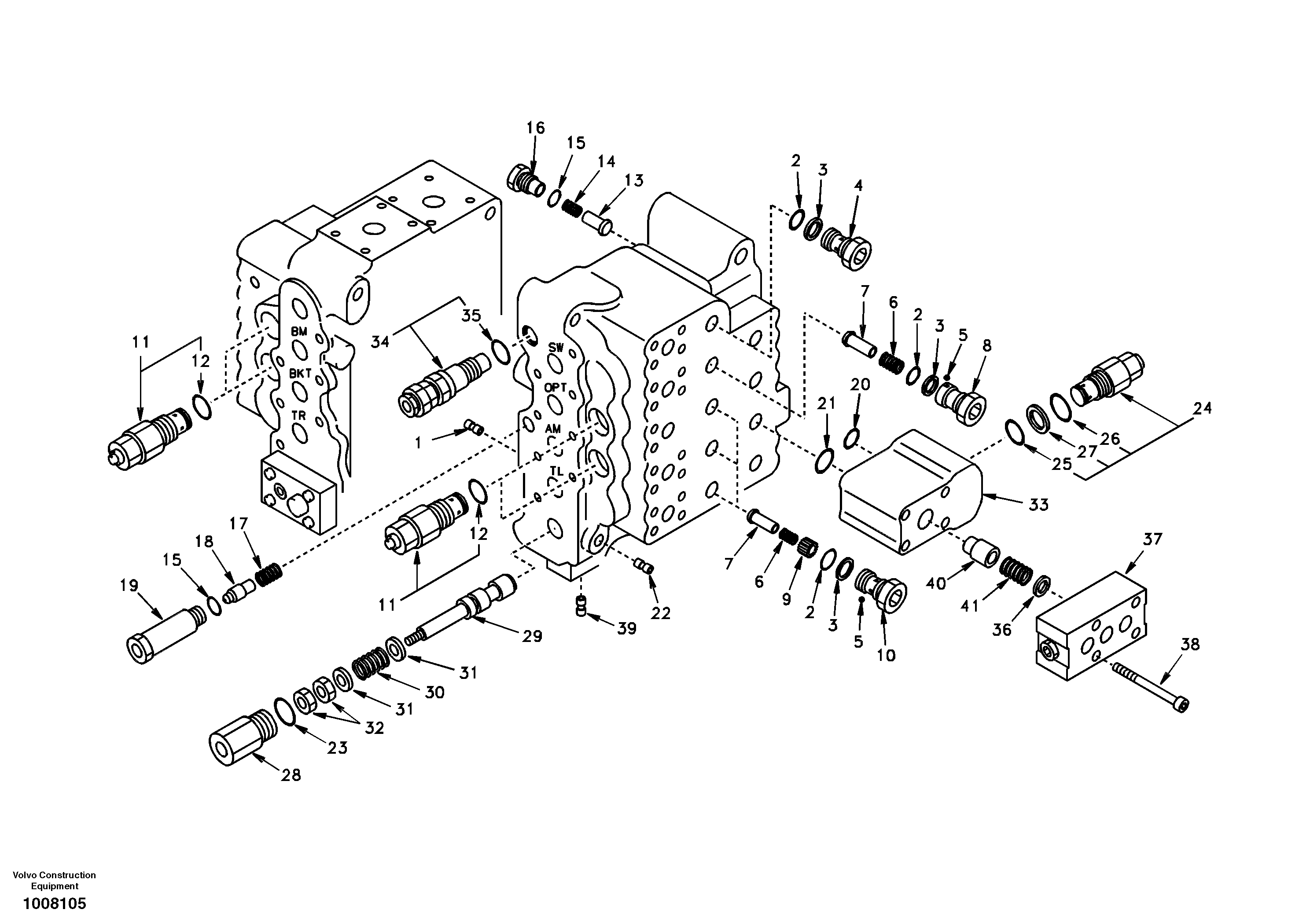 Main control valve, relief valve and dipper arm holding — volvo parts diagram