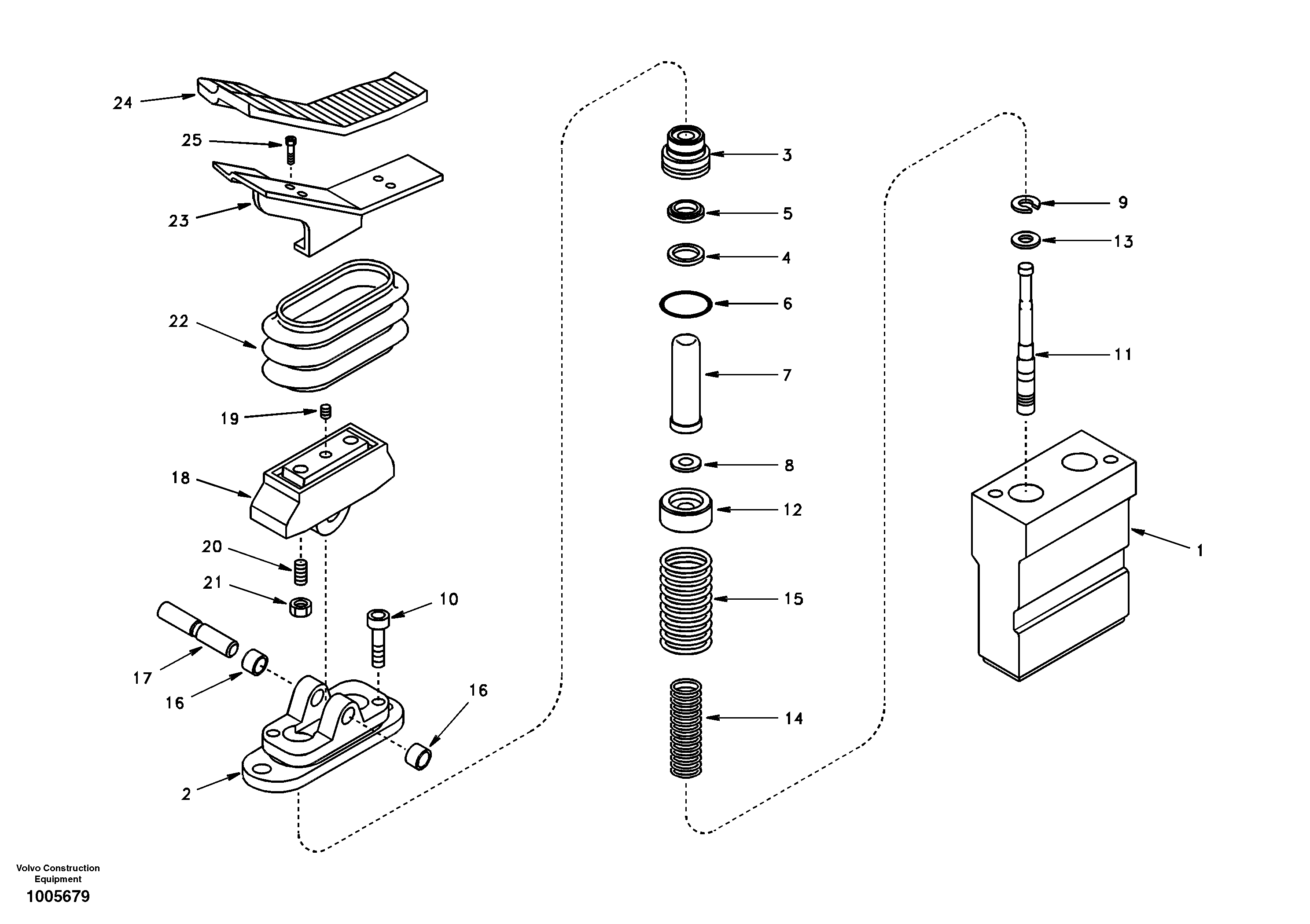 Working hydraulic, remote control valve pedal for hammer and shear — volvo parts diagram