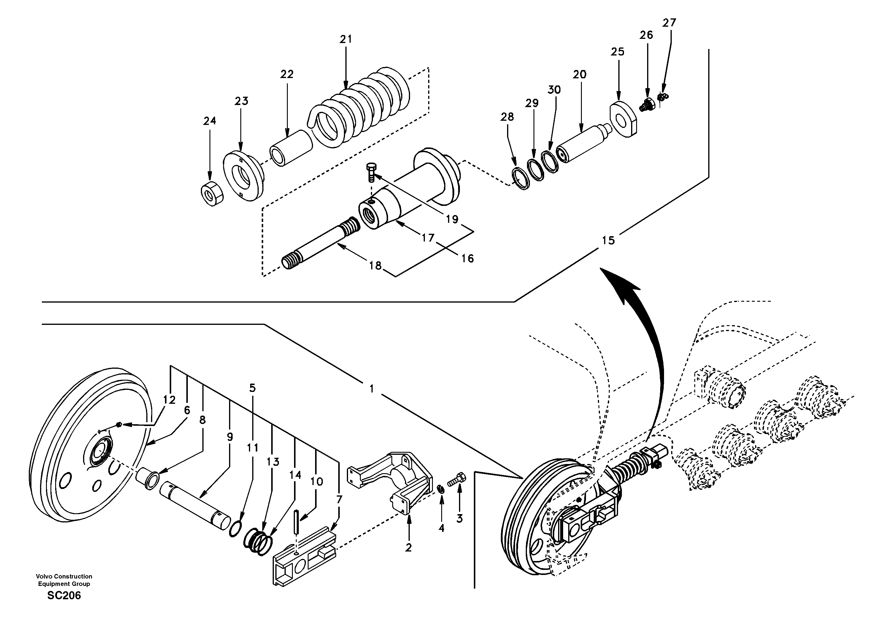 Front idler, spring package — volvo parts diagram