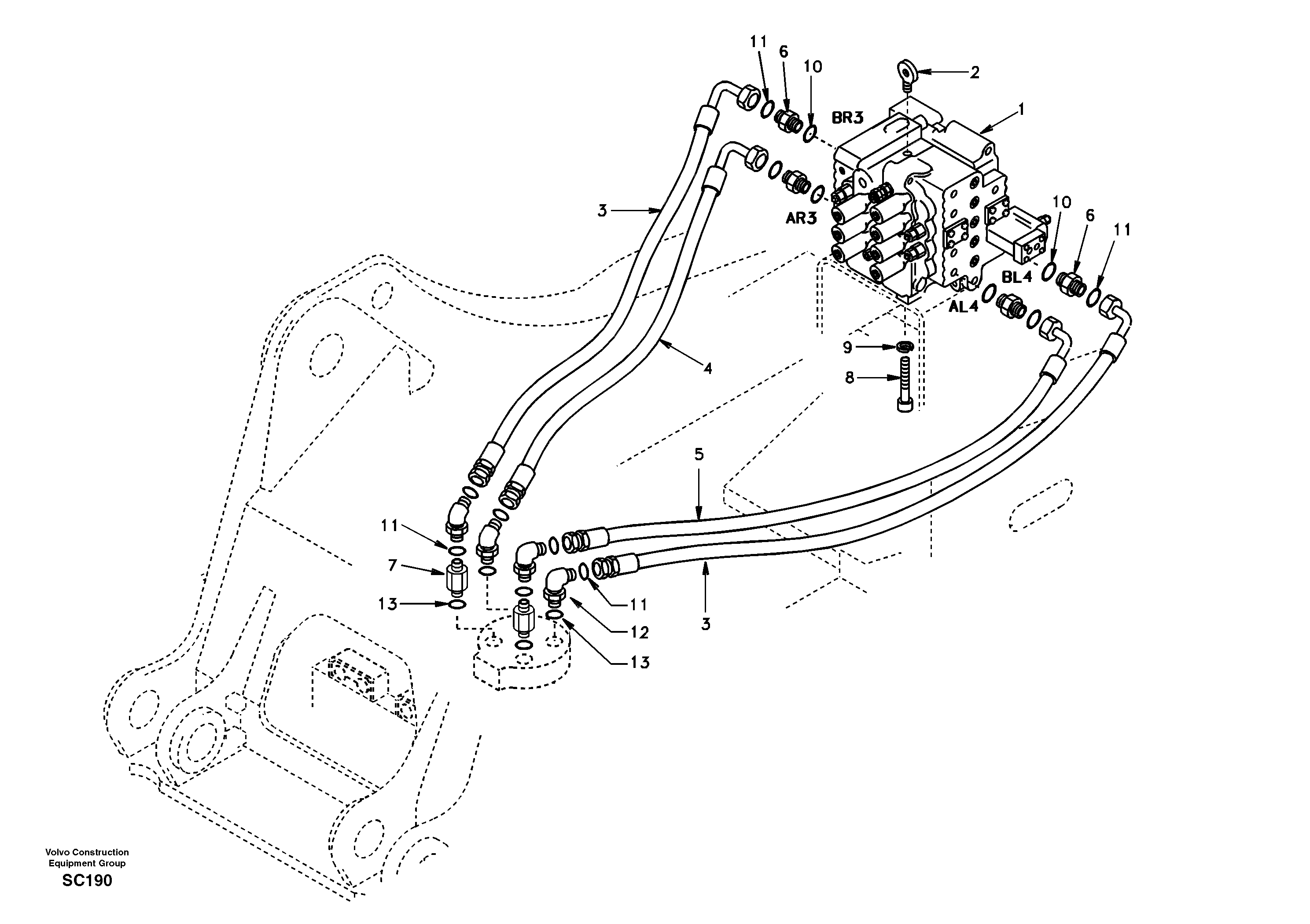 Turning joint line, control valve to turning joint — volvo parts diagram