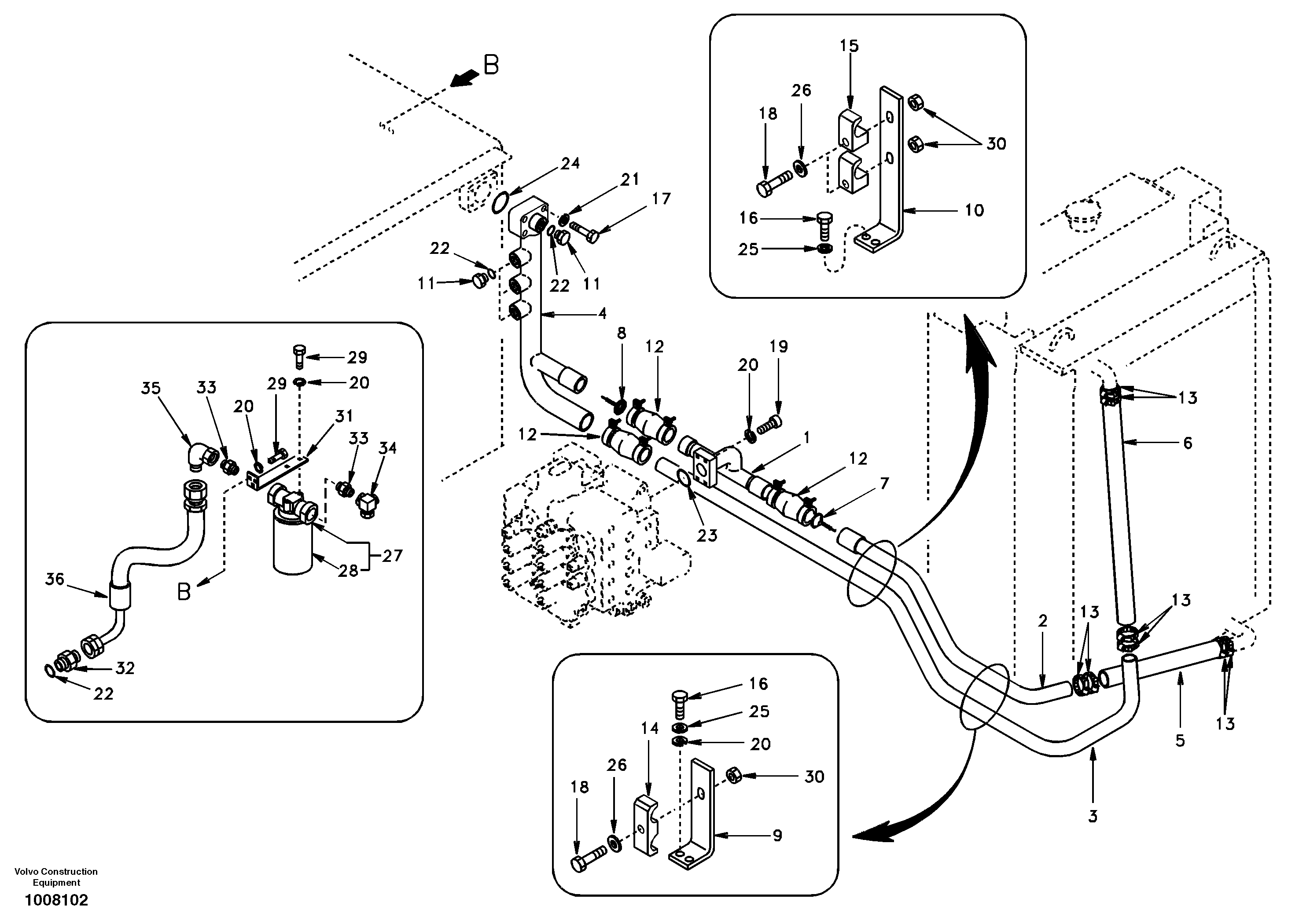 Hydraulic system, hydraulic tank to hydraulic oil cooler — volvo parts diagram