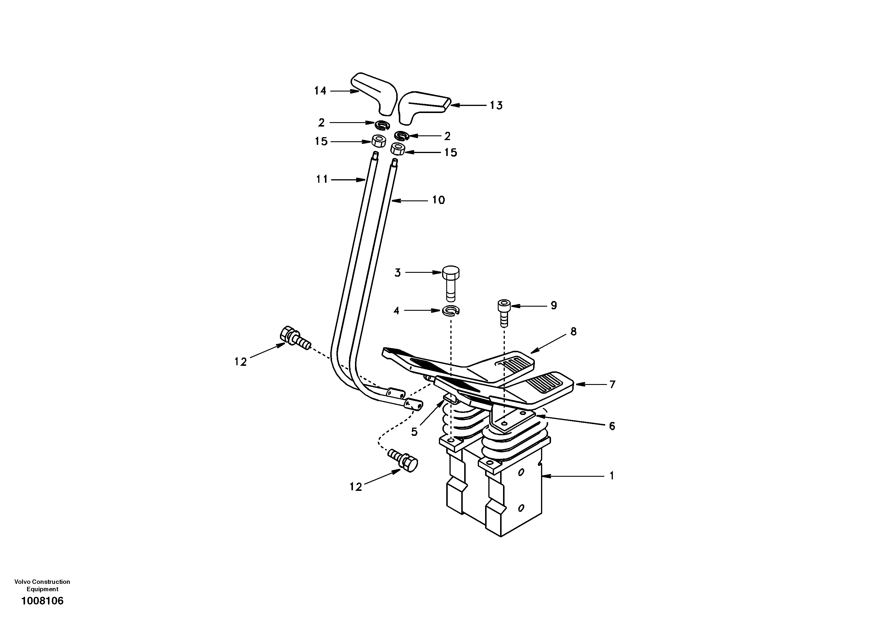 Remote control valve pedal with fitting parts — volvo parts diagram