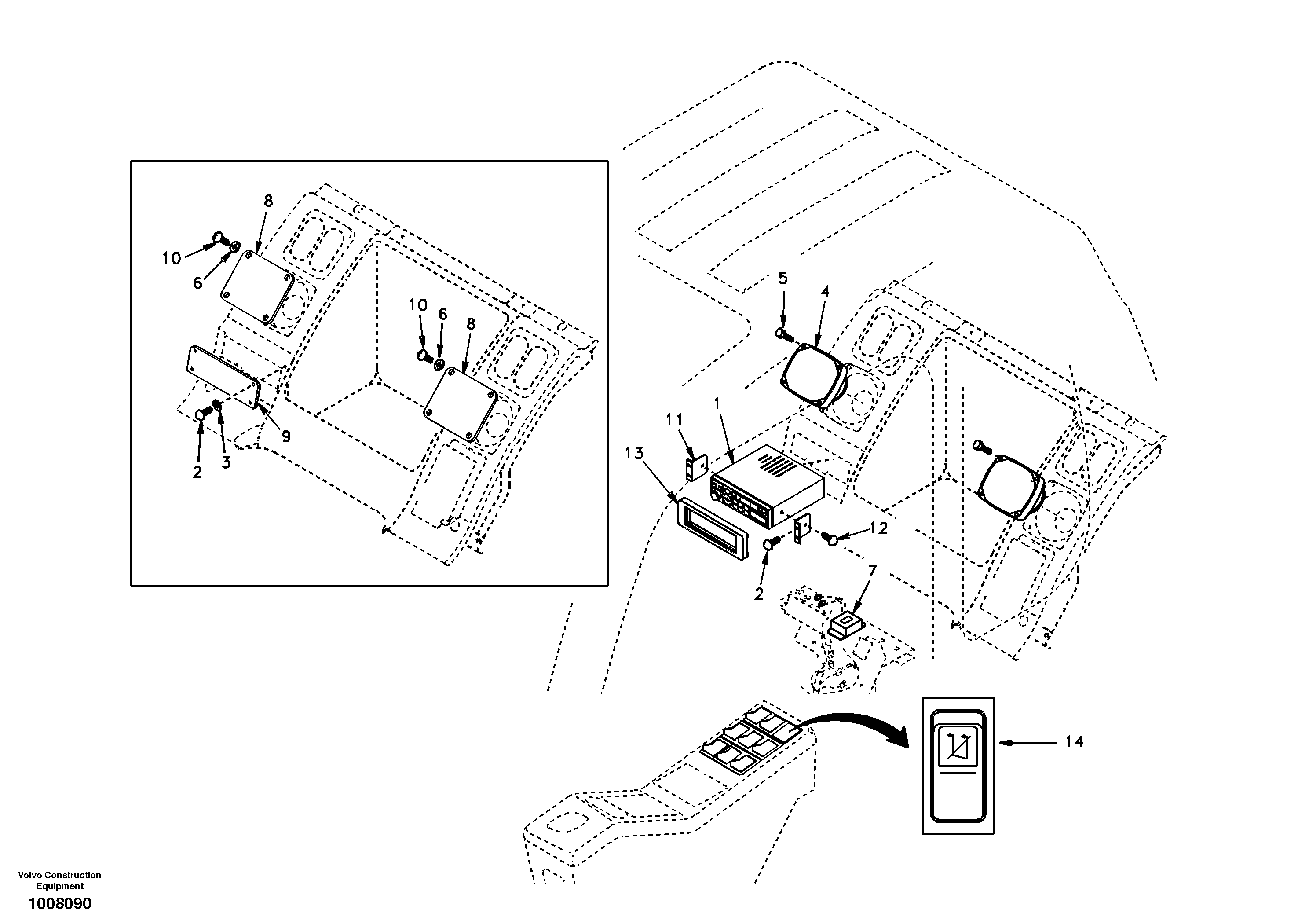 Cassette radio recorder with mounting details — volvo parts diagram
