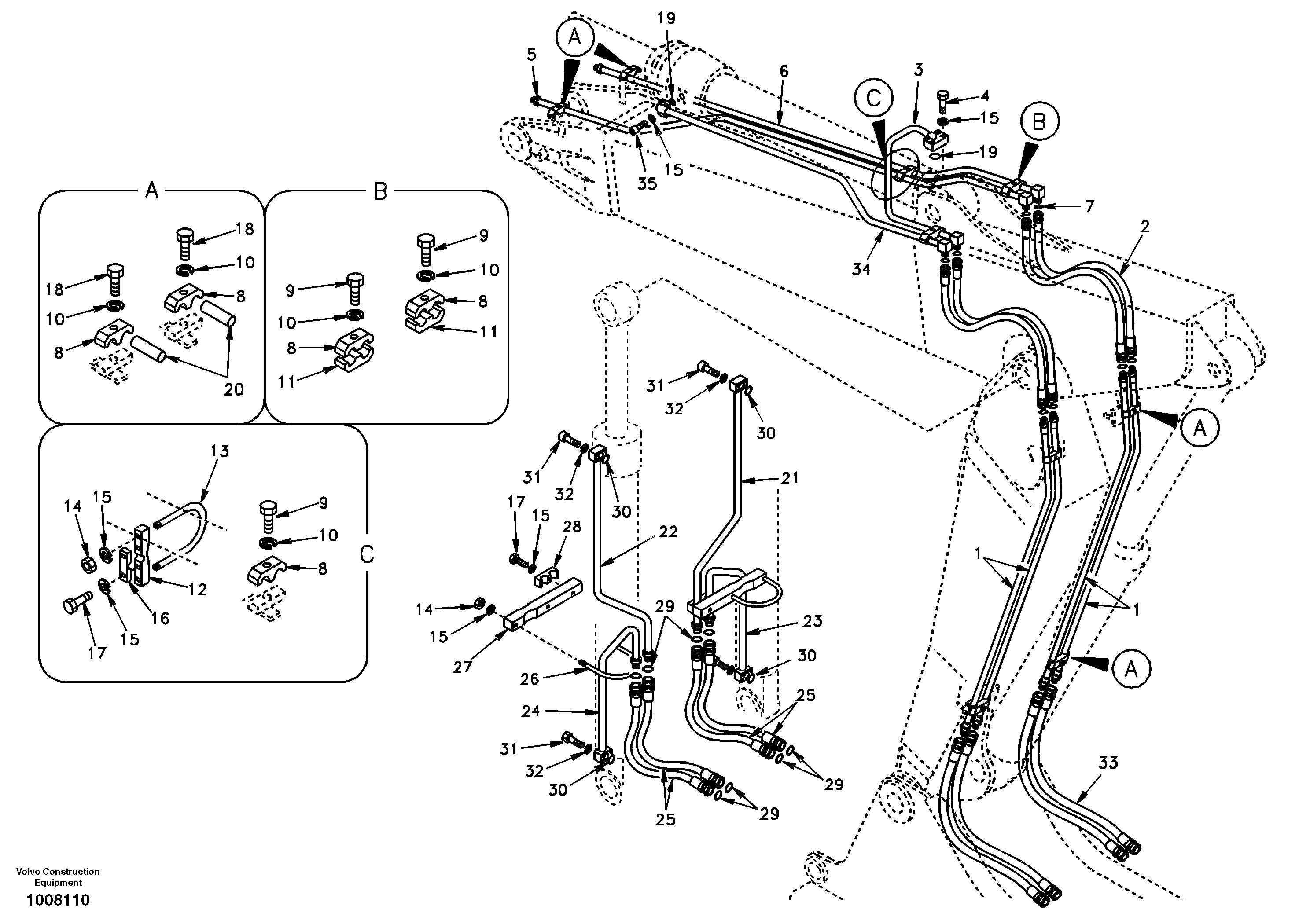 Working hydraulic, adjustable boom — volvo parts diagram