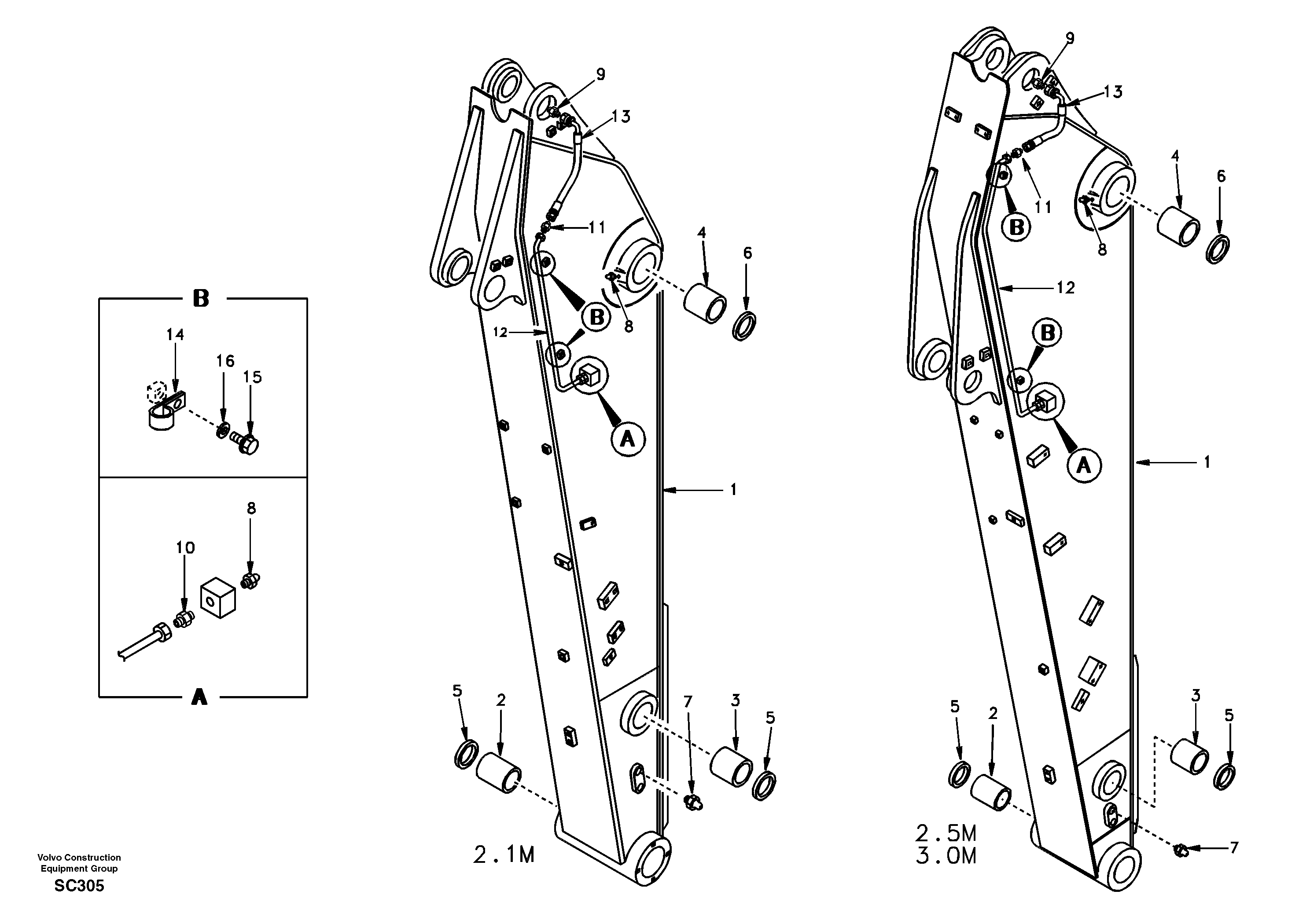 Dipper arm and grease piping with piping seat — volvo parts diagram