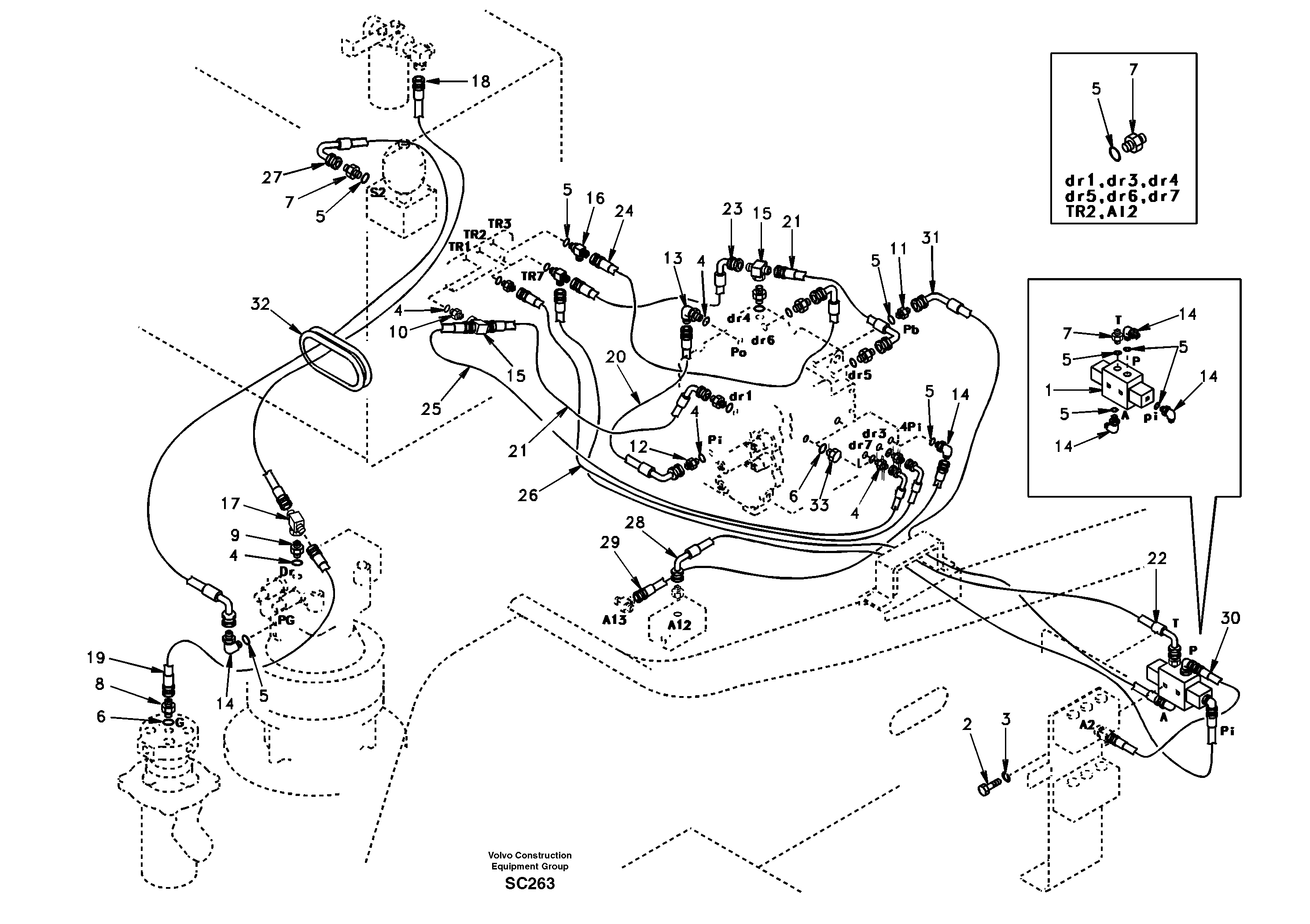 Servo hydraulics, return line tank — volvo parts diagram