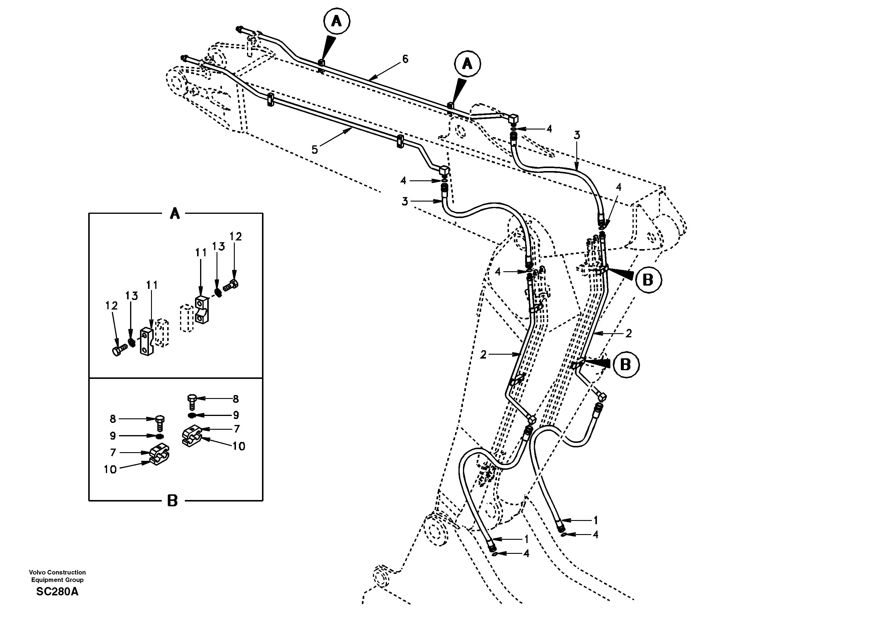 Working hydraulic, hammer and shear for adjustable boom — volvo parts diagram