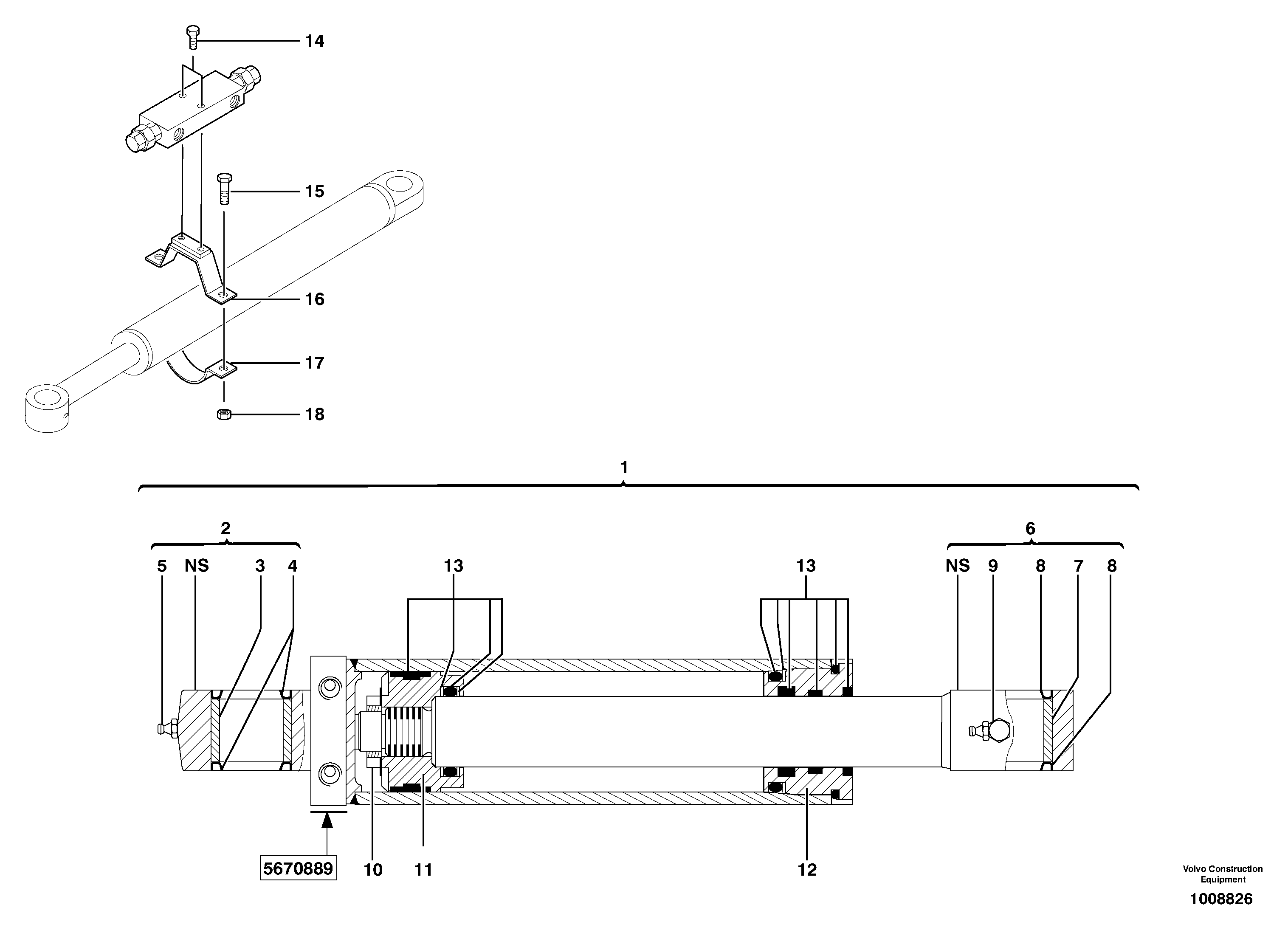 Dozer blade cylinder / stabiliser cylinder — volvo parts diagram