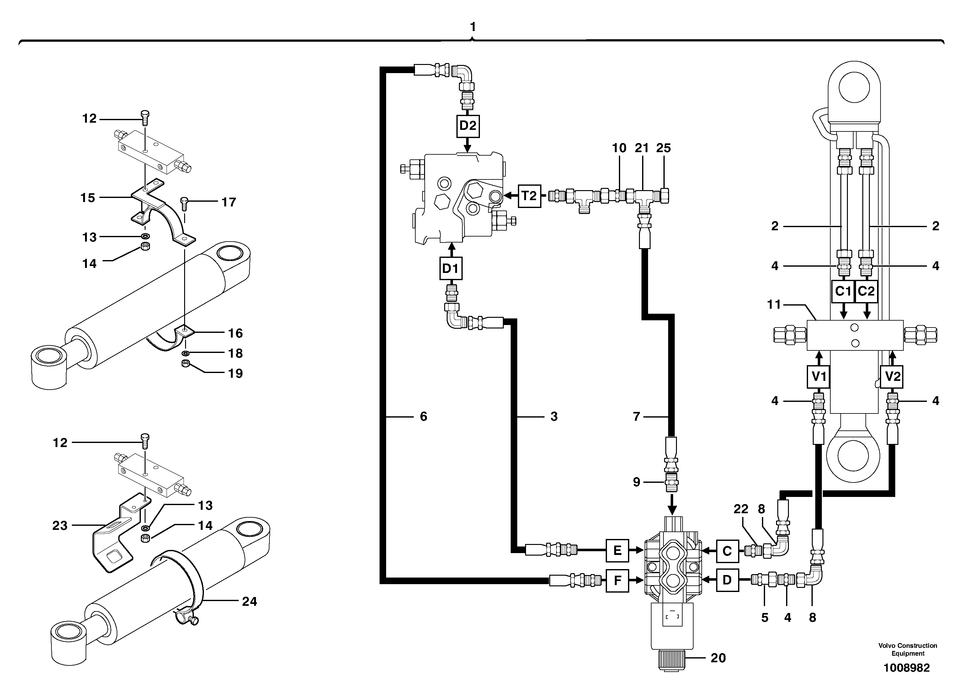 Hydraulic circuit ( balancing valve / offset cylinder ) — volvo parts diagram